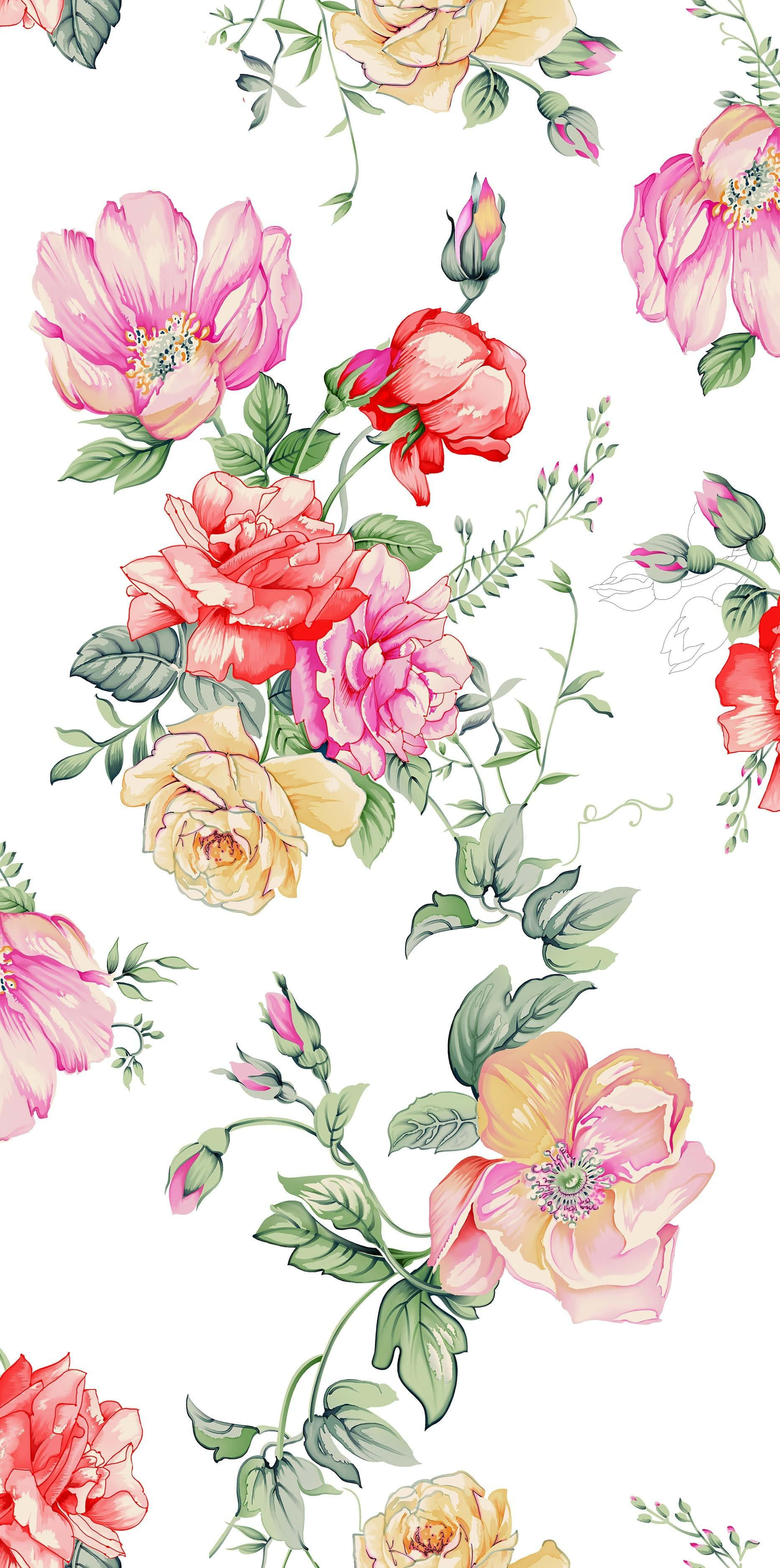 watercolor floral, pink coral, yellow, 2K Phone Wallpaper
