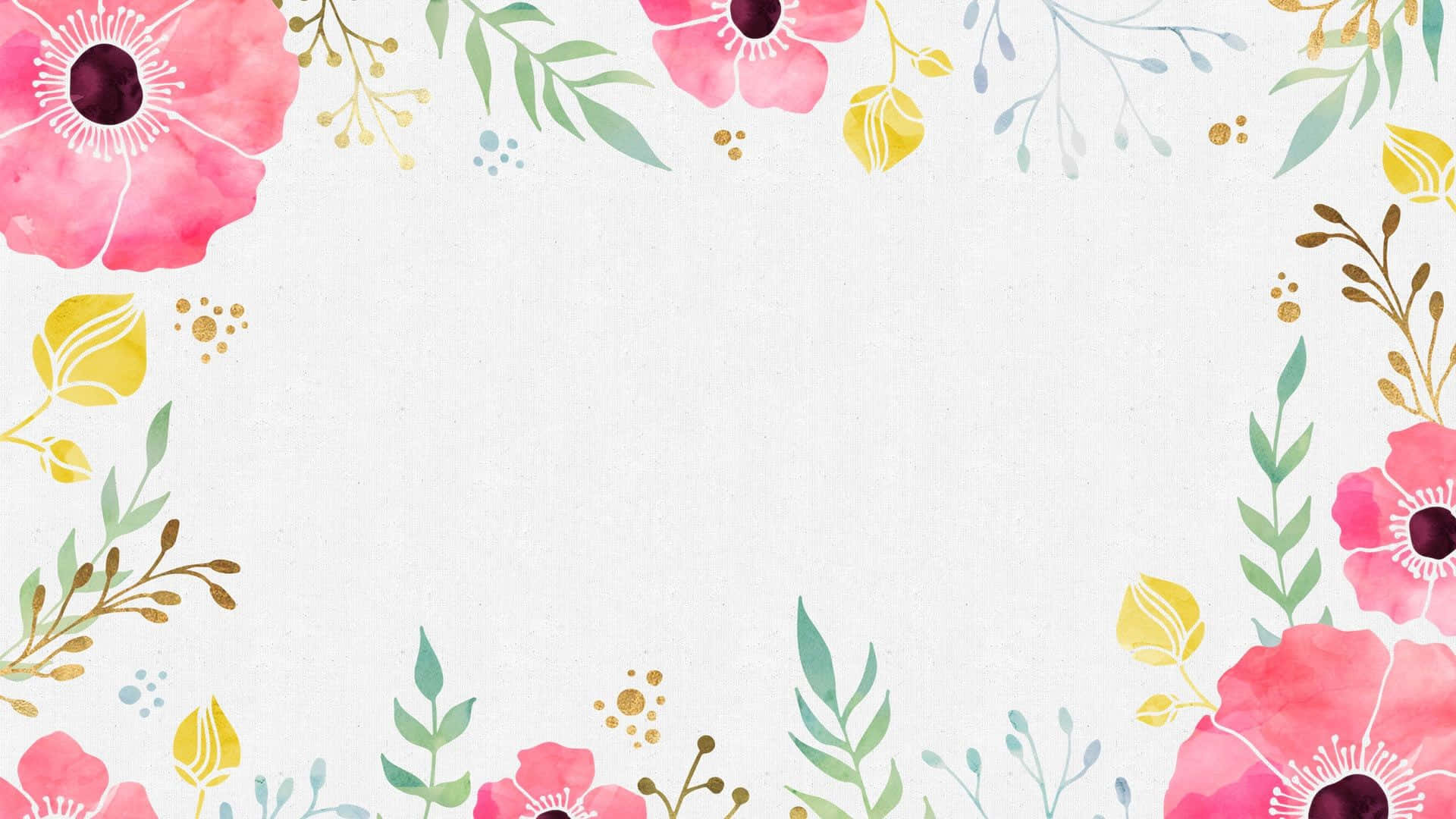 watercolor floral, pink poppies, yellow buds, Full HD Desktop Wallpaper