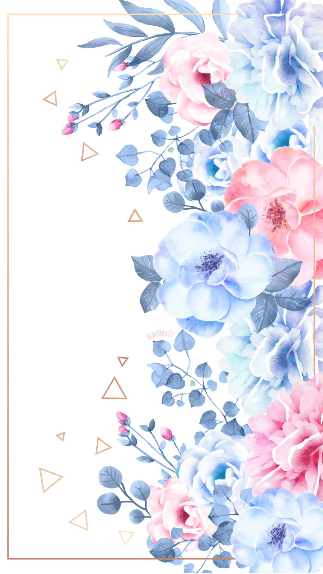 blue, pink roses, eucalyptus leaves, Full HD Phone Wallpaper