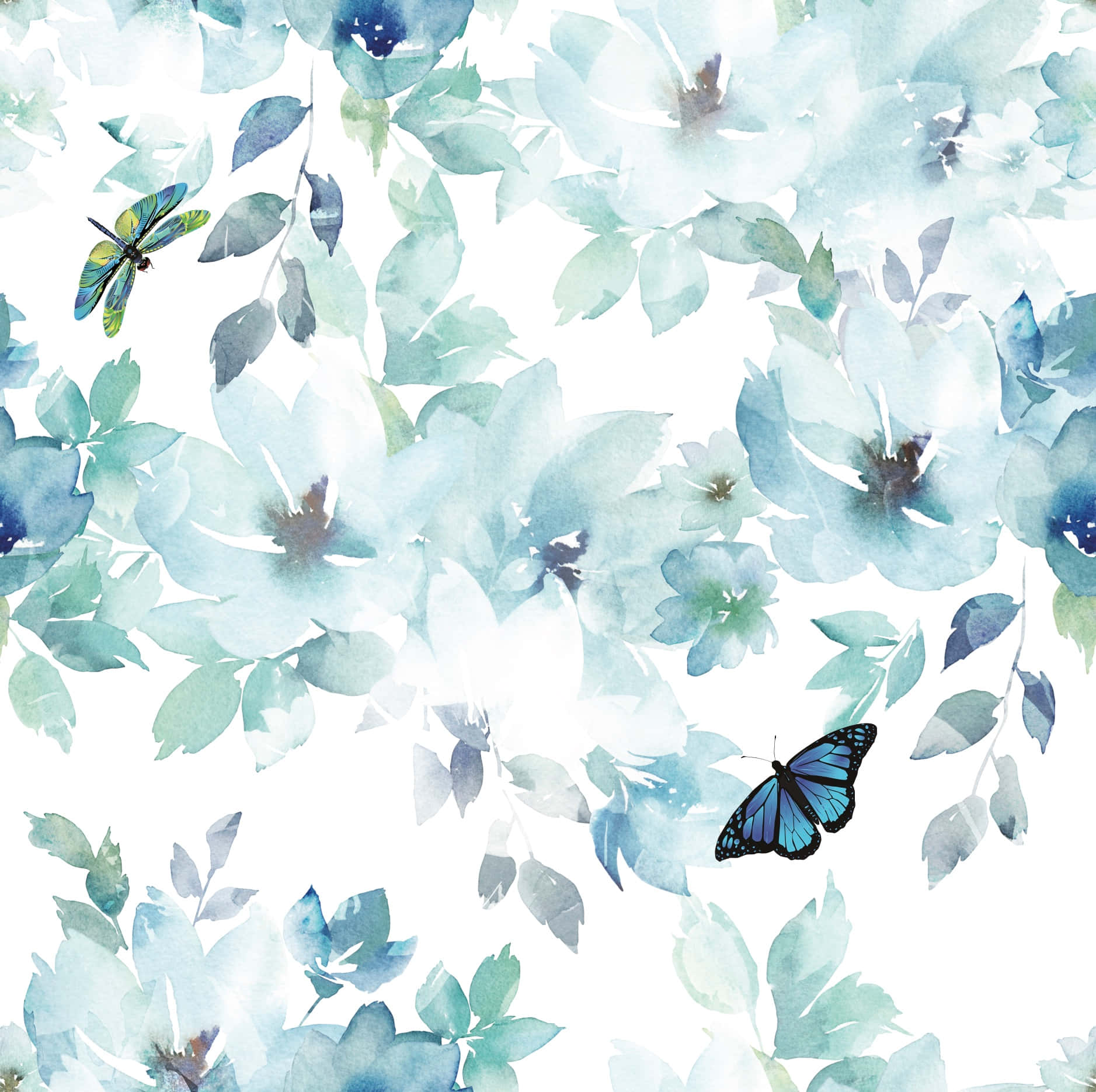 watercolor floral, blue butterflies, soft watercolor flowers, HD Desktop Wallpaper