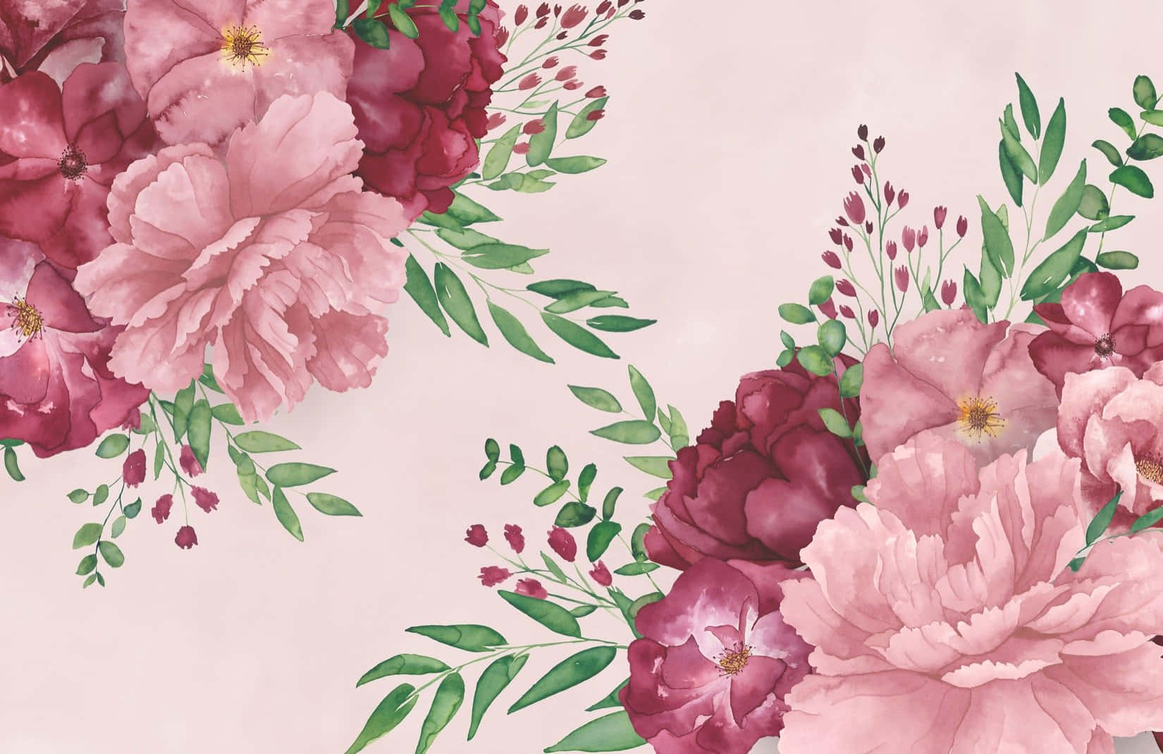 watercolor floral, pink peonies, magenta peonies, HD Desktop Wallpaper