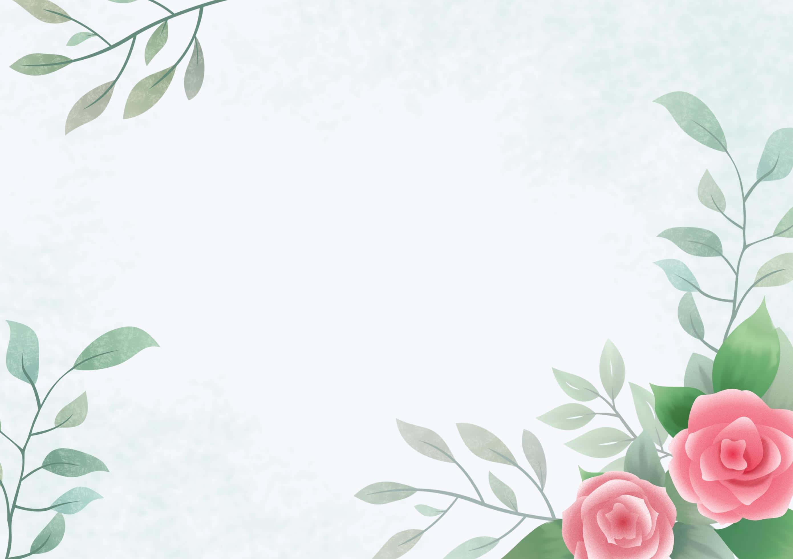 watercolor floral, pink roses, green leaves, 2K Desktop Wallpaper