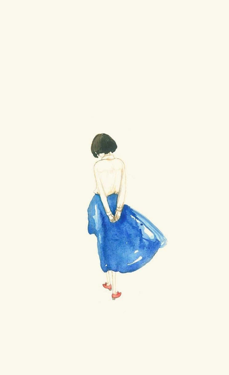 watercolor illustration, woman, flowing blue dress, SD Phone Wallpaper