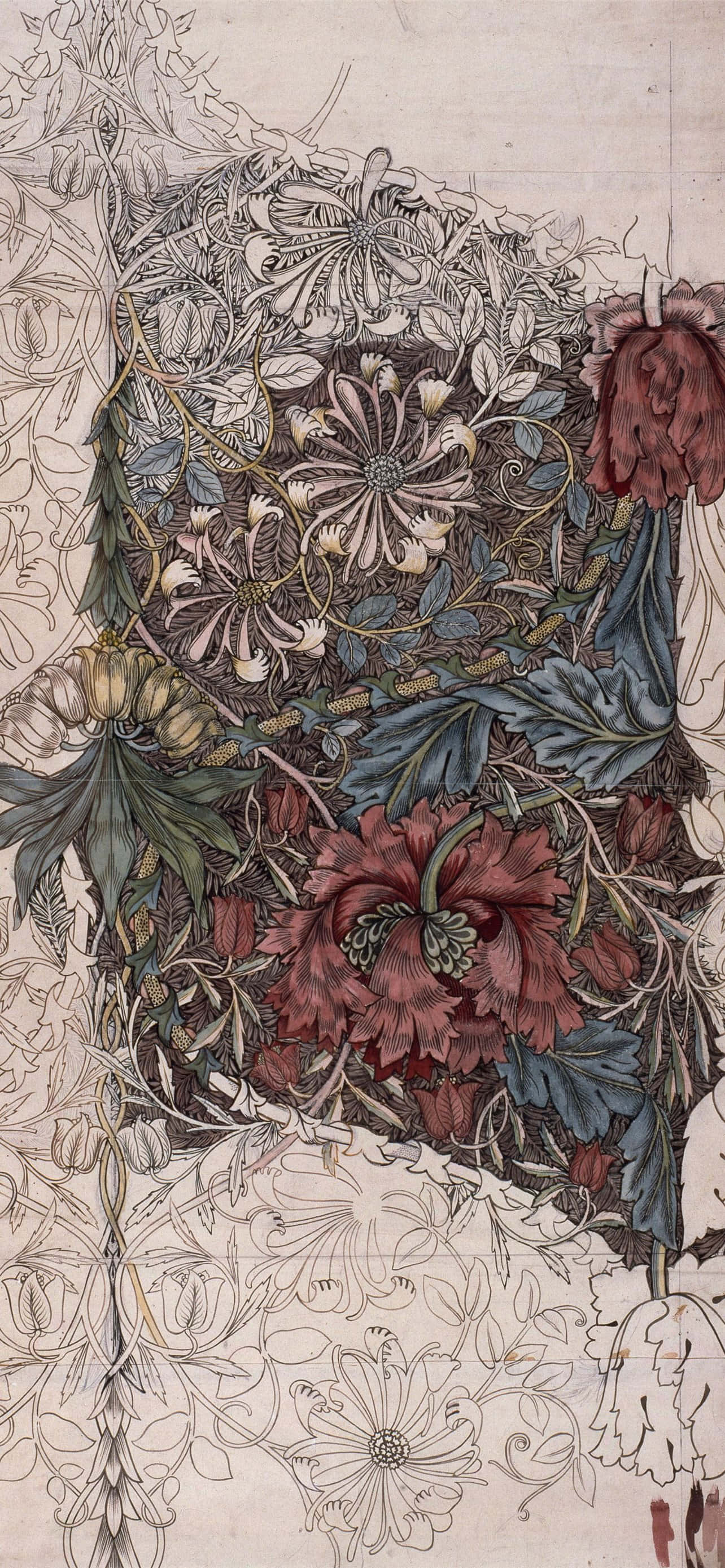 iPhone, watercolor painting effect, floral illustration, 2K Phone Wallpaper