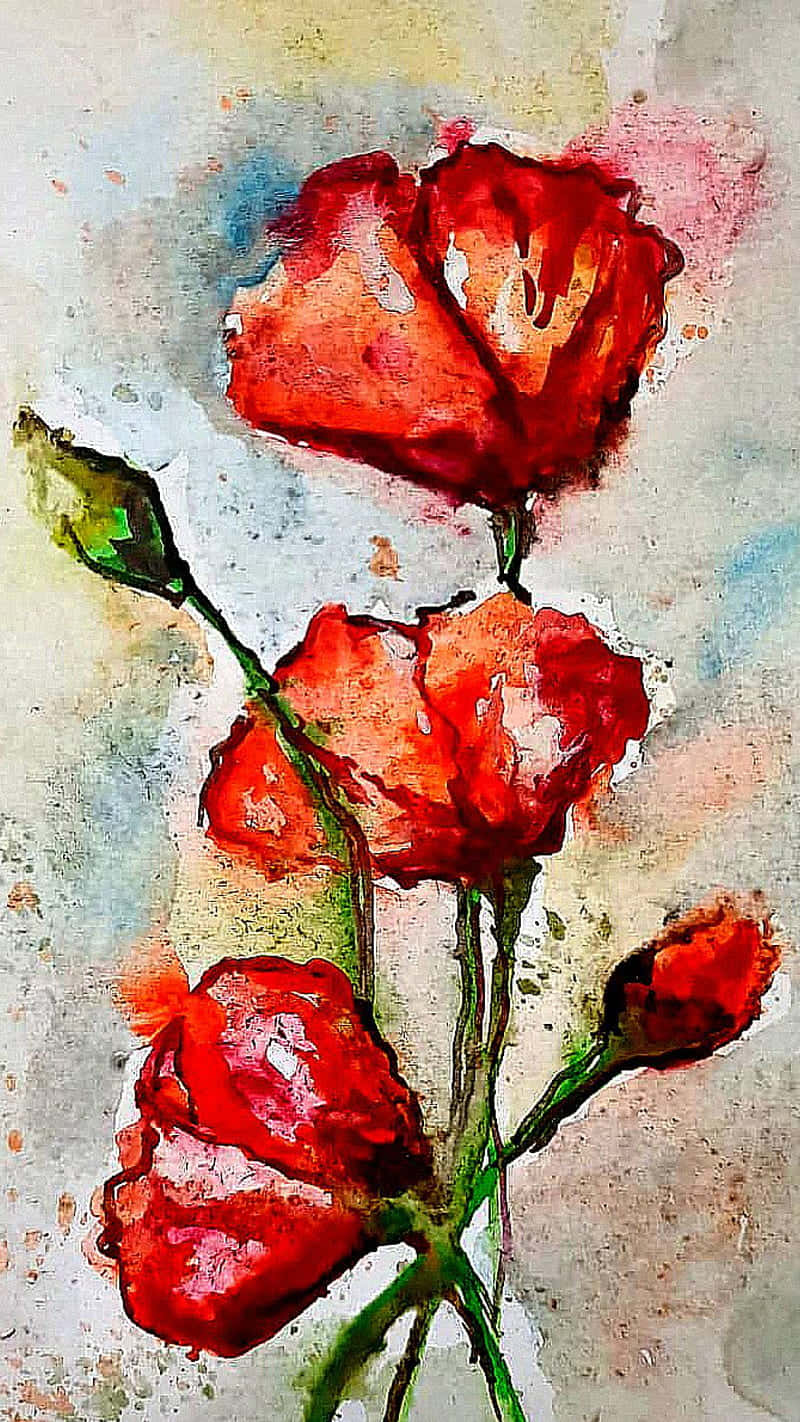 watercolor painting, iPhone, vibrant red poppies, HD Phone Wallpaper