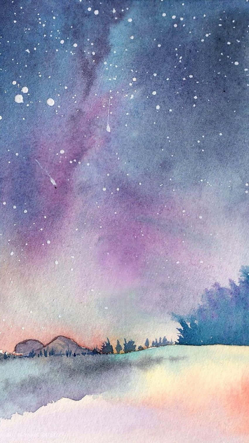 watercolor painting, night sky, stars, HD Phone Wallpaper