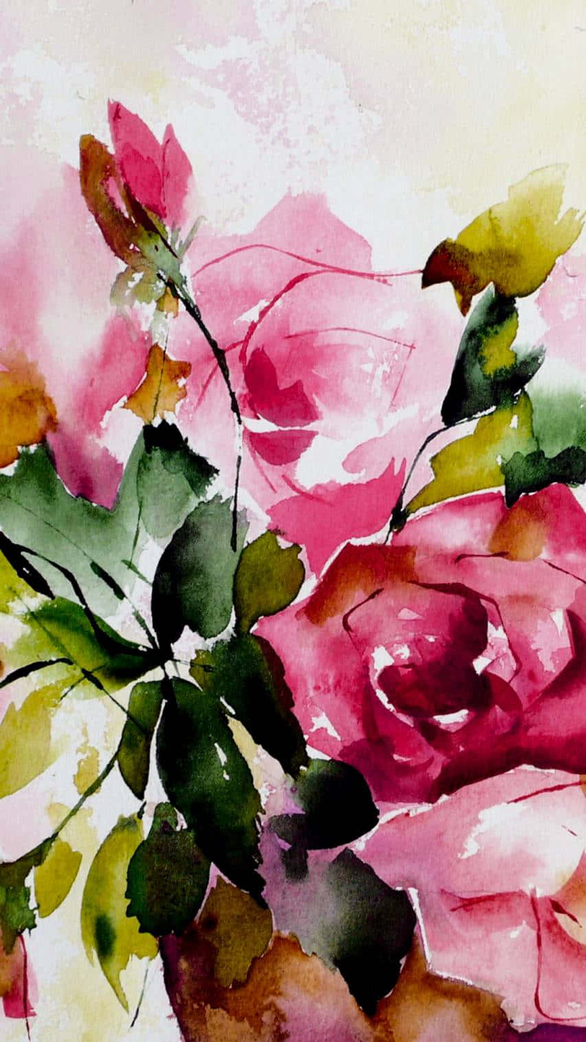 watercolor painting, pink roses, vase, HD Phone Wallpaper