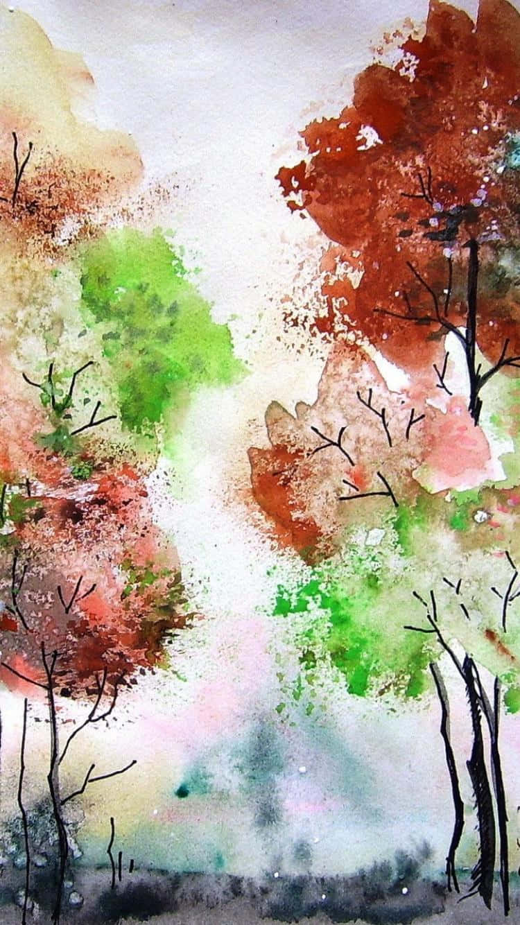 watercolor painting, trees, autumn colors, HD Phone Wallpaper