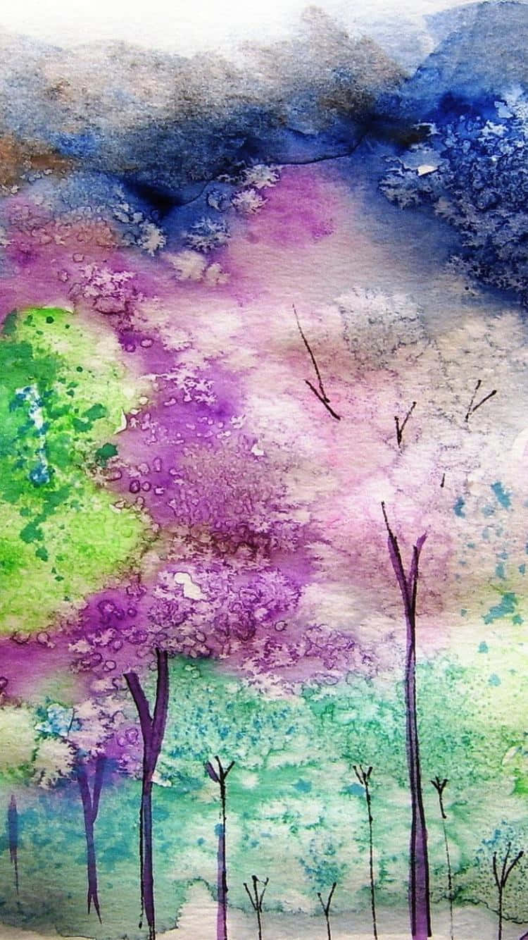 watercolor painting, iPhone, vibrant watercolor trees, HD Phone Wallpaper