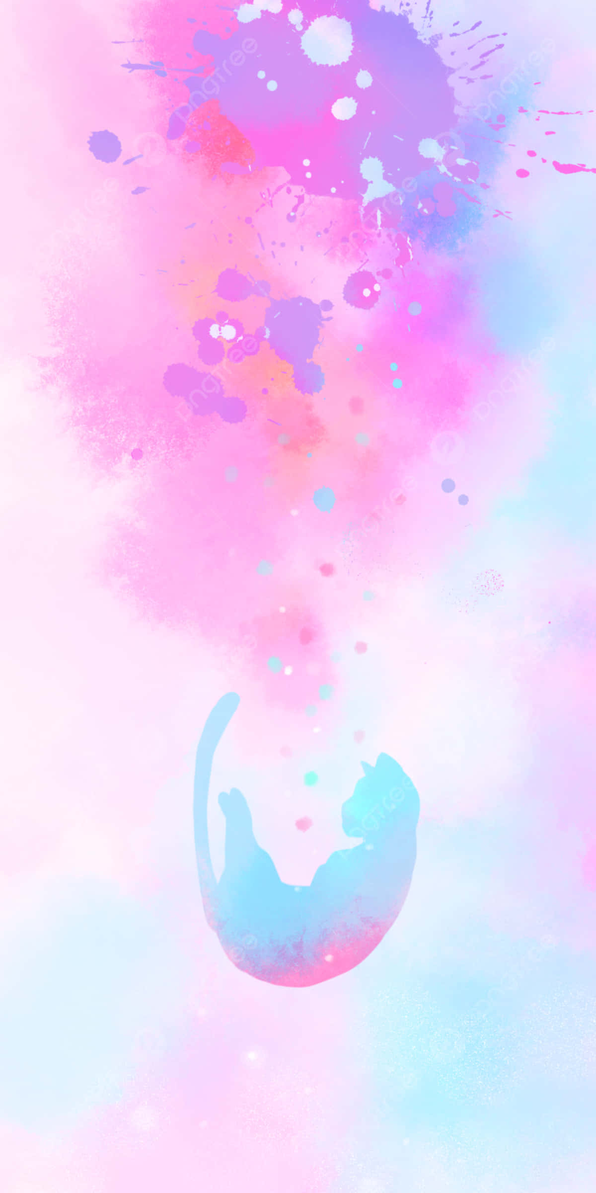 pastel watercolor, cat silhouette, pink, Full HD Phone Wallpaper