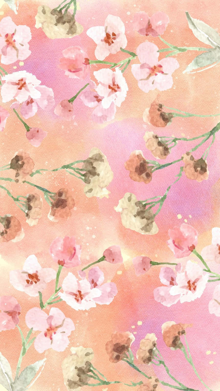 watercolor floral pattern, pink backdrop, peach and pink gradient sky, HD Phone Wallpaper