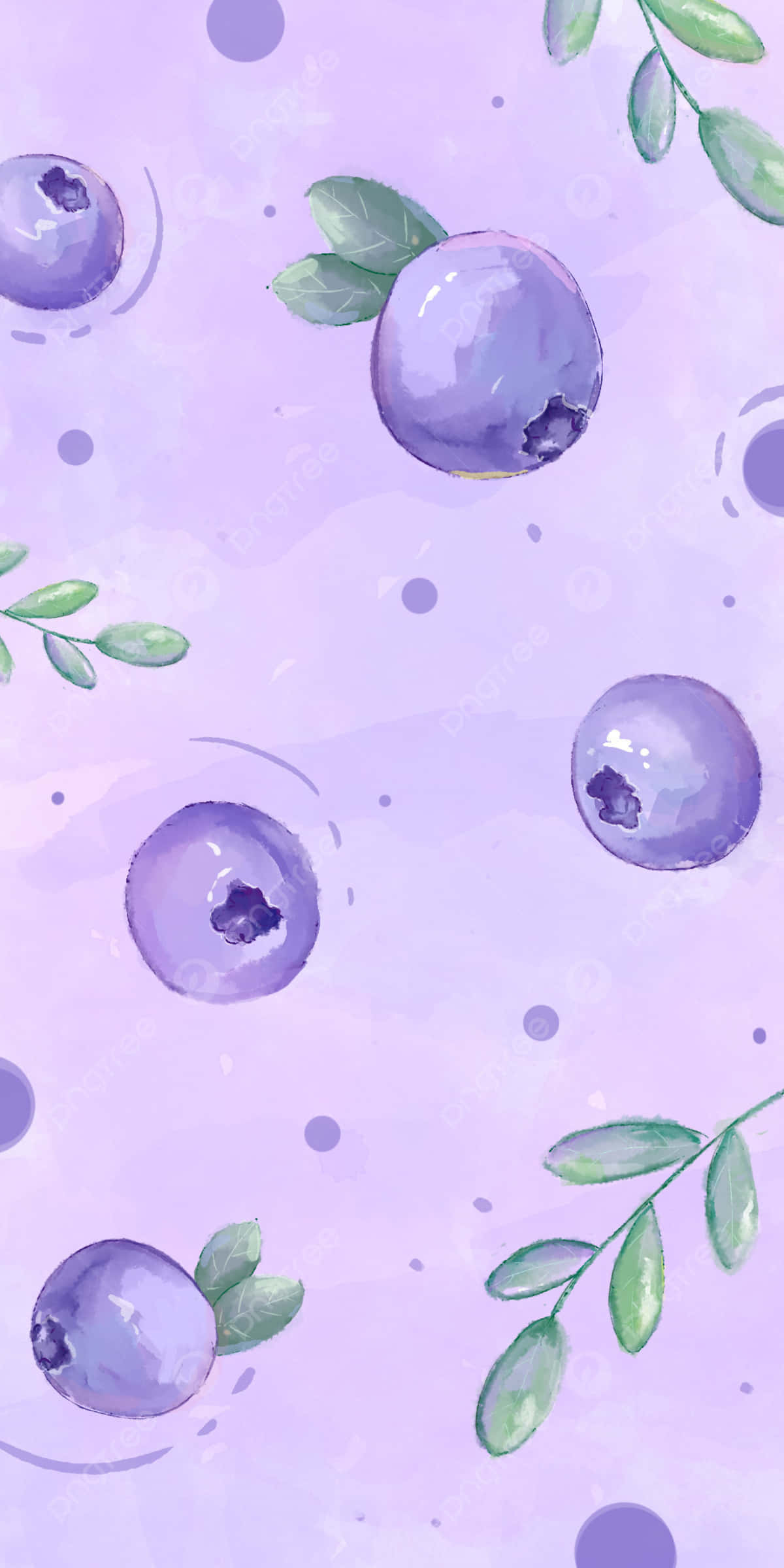 Watercolor, blueberries, green leaves, Full HD Phone Wallpaper