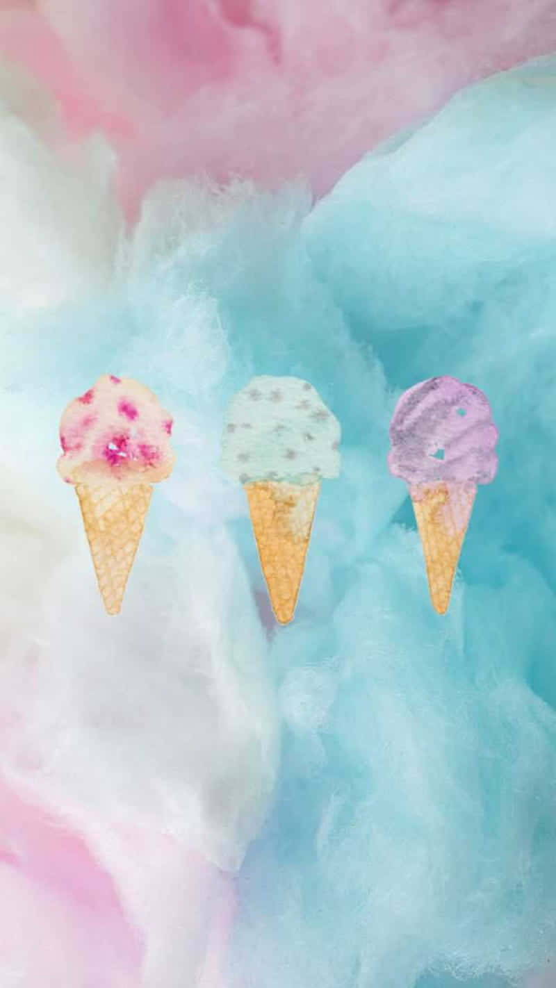 watercolor, three cute ice creams, pastel, HD Phone Wallpaper