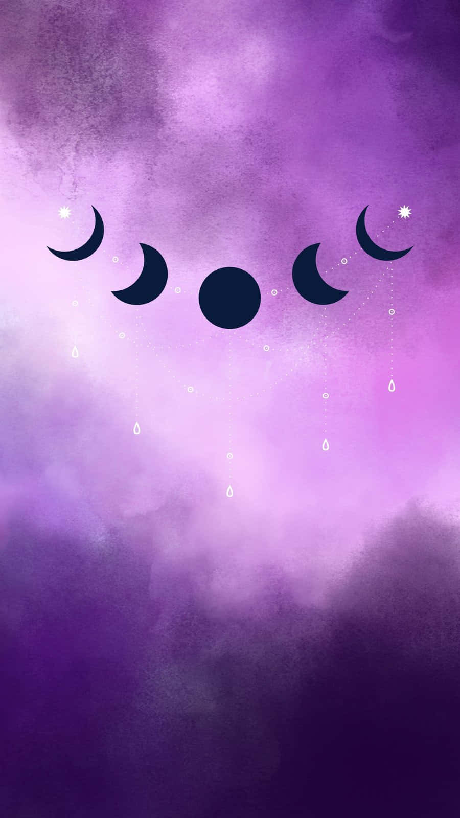 purple watercolor, moon phases, glowing stars, HD Phone Wallpaper