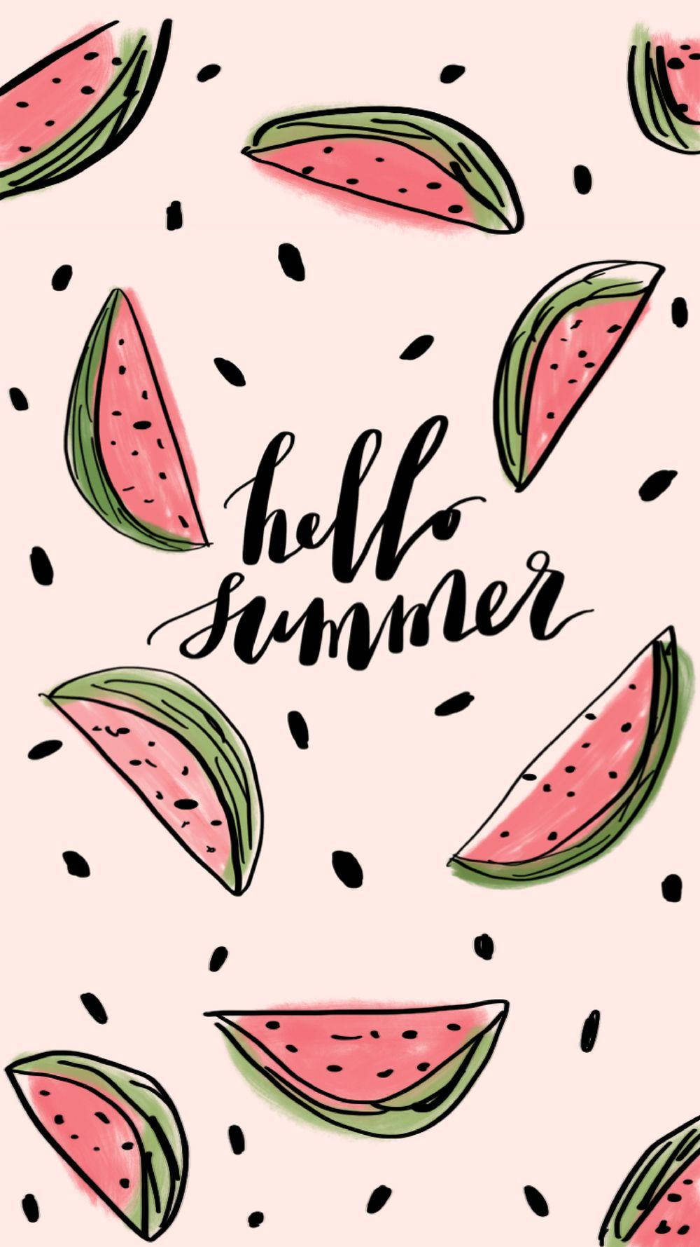 hello summer, cute watermelon, pink background, HD Phone Wallpaper