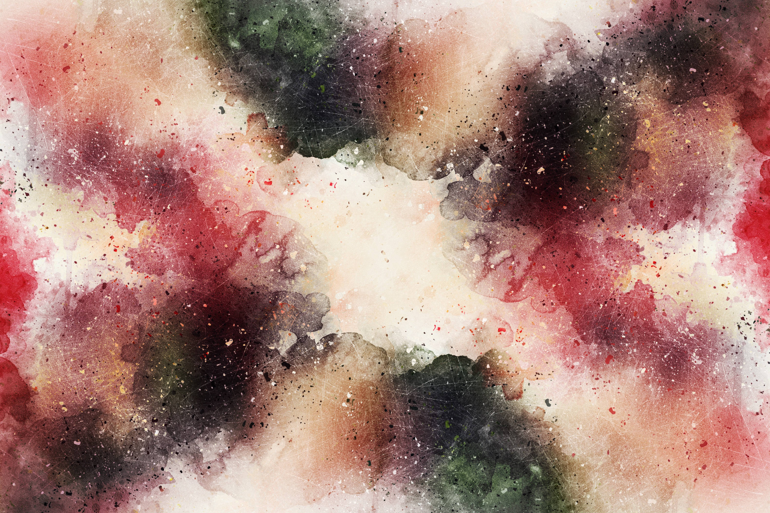watercolor, red, green, 2K Desktop Wallpaper