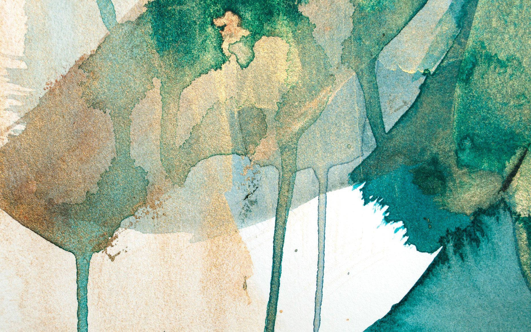 watercolor, teal green, beige, HD Desktop Wallpaper