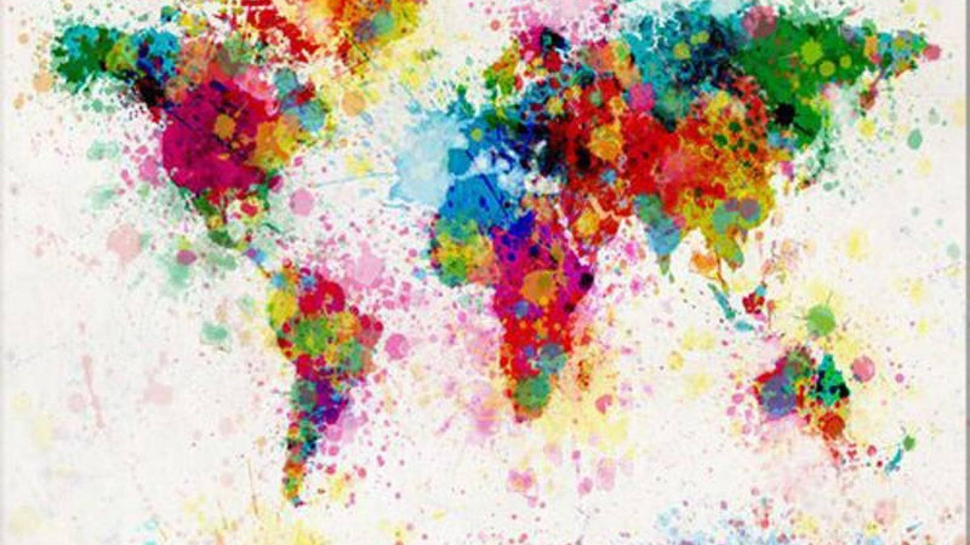 world map, watercolor art, vibrant abstract, Full HD Desktop Wallpaper