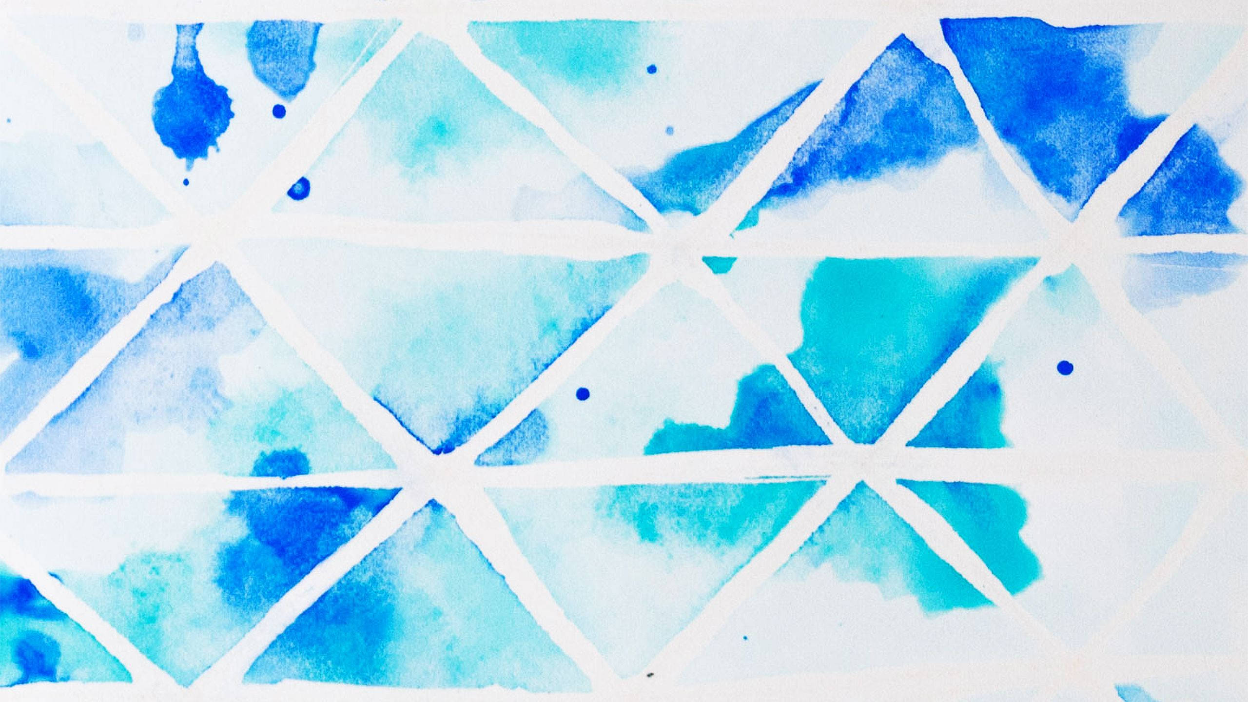 blue watercolor, blue triangular shapes, white lines, 2K Desktop Wallpaper