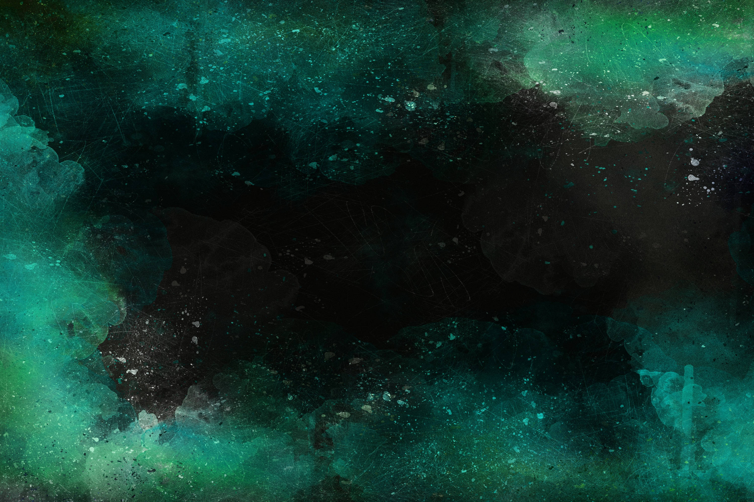 dark watercolor, blue and green, teal and black, 2K Desktop Wallpaper