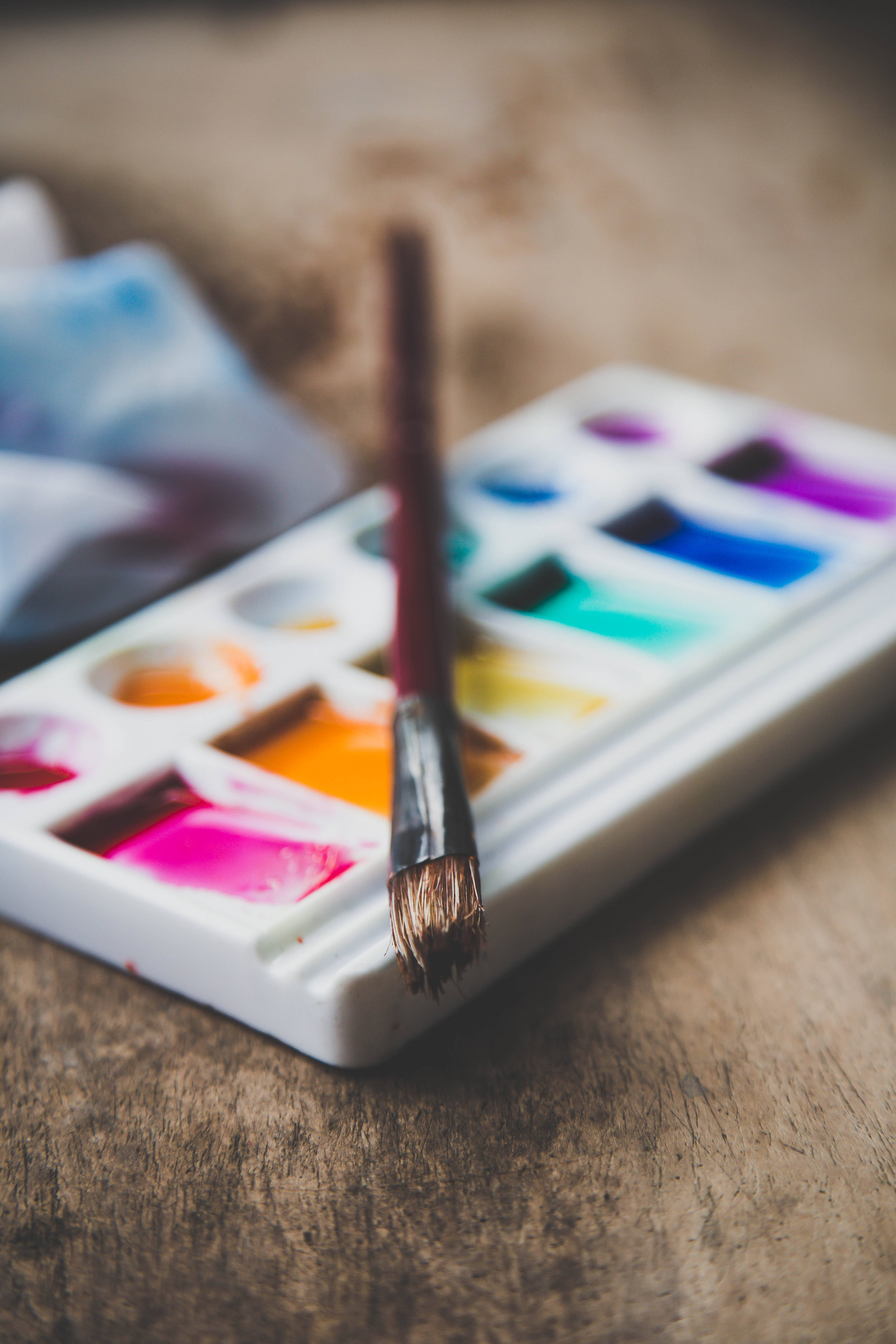 watercolor palette, paintbrush, vibrant hues, 5K Phone Wallpaper