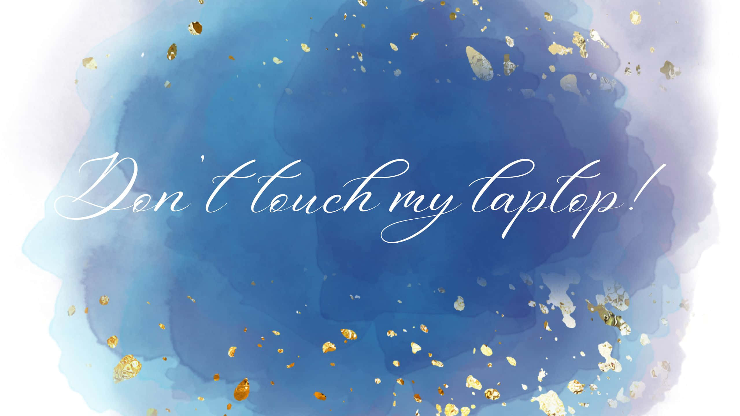 blue watercolor, gold flecks, cursive text, 2K Desktop Wallpaper
