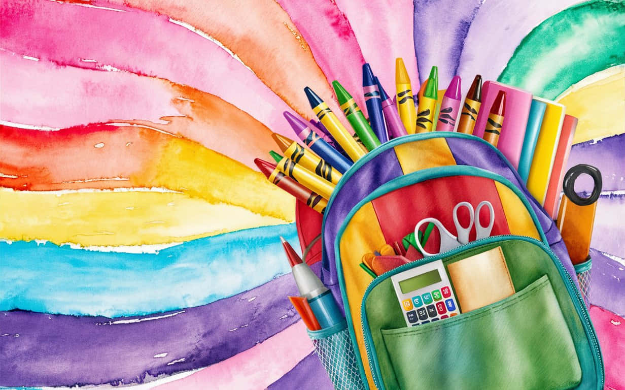 backpack, crayons, scissors, SD Desktop Wallpaper
