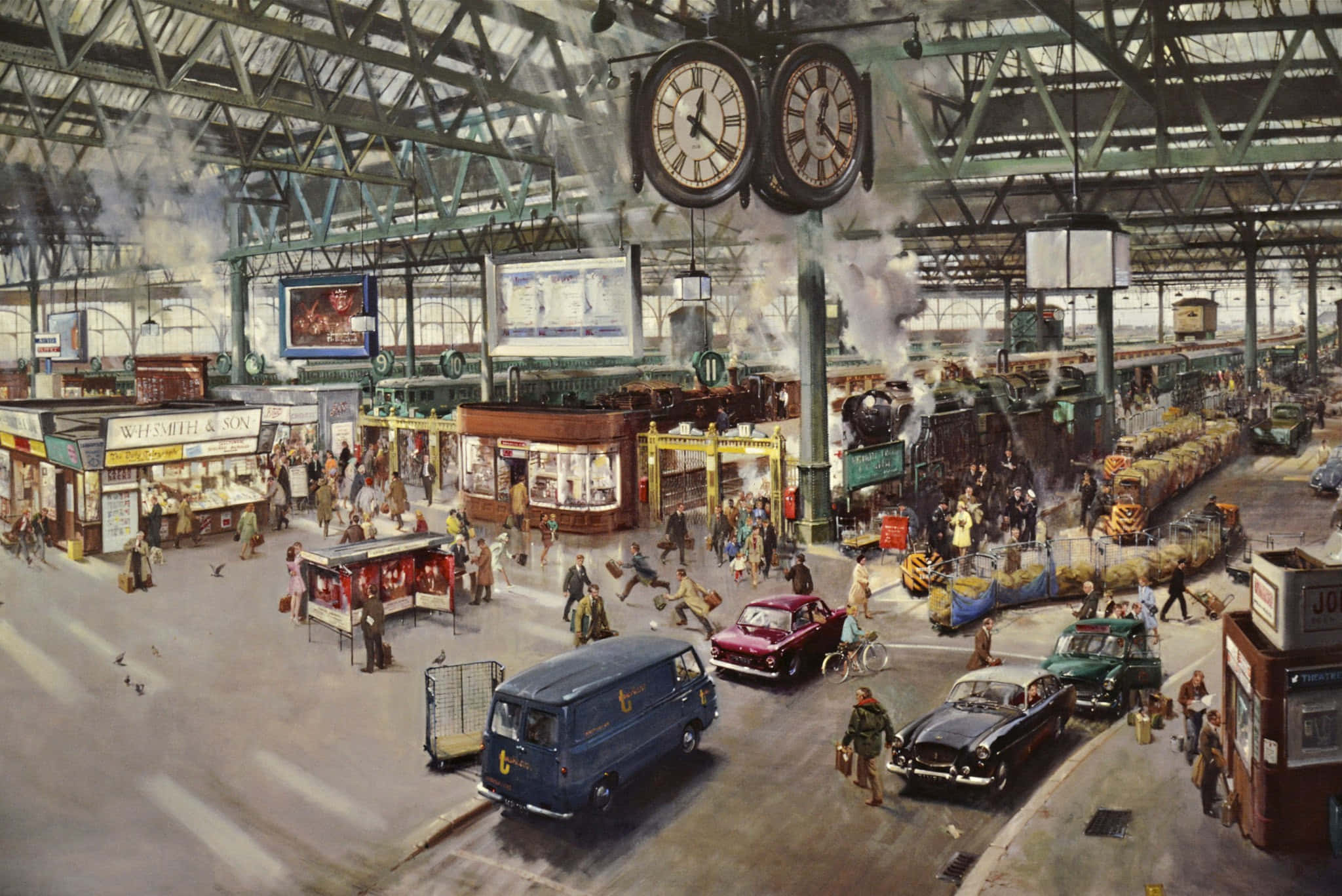 Waterloo Station, vintage train station, steam locomotives, Full HD Desktop Wallpaper