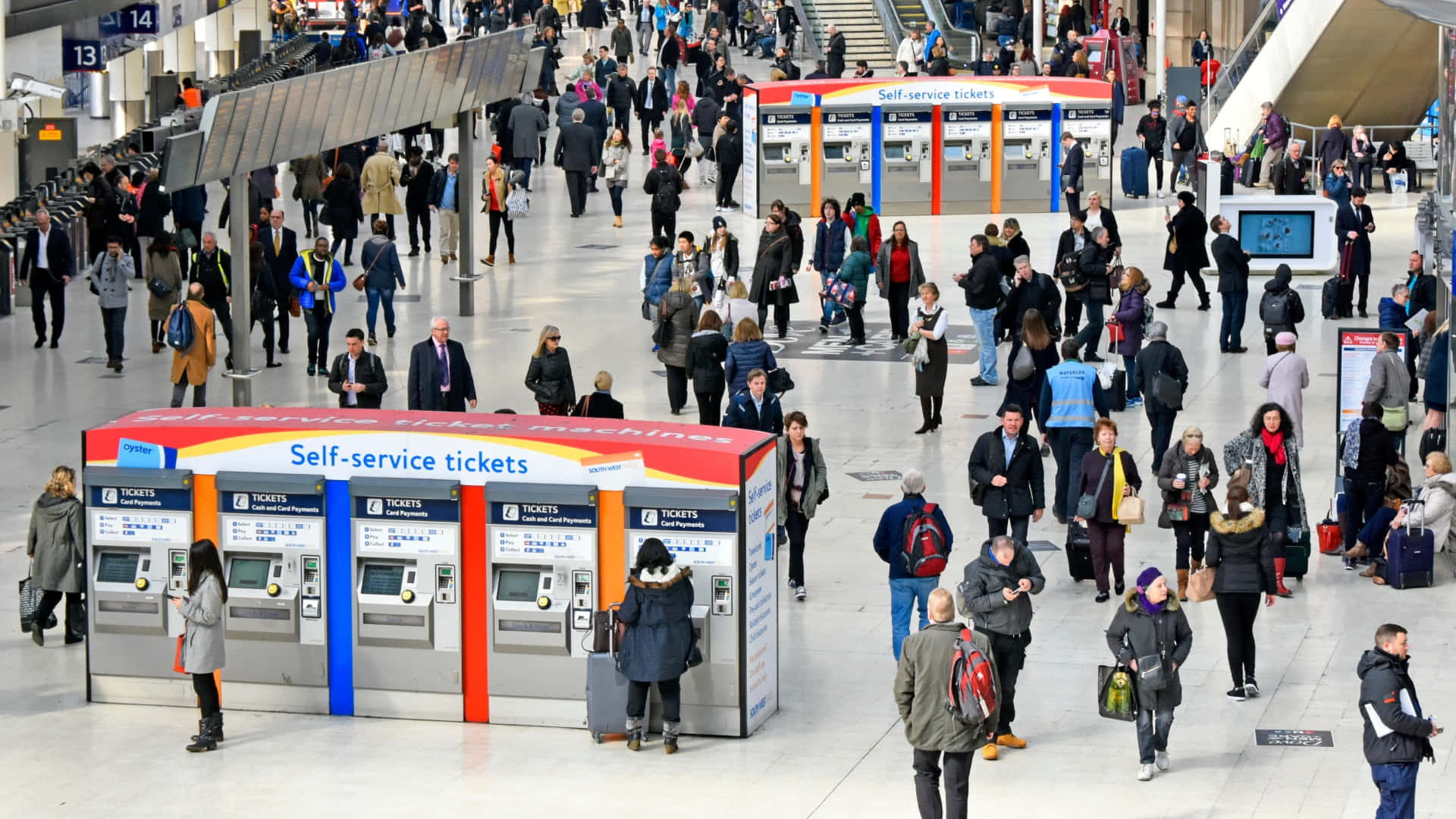Waterloo Station, ticket booth, self service ticket machines, Full HD Desktop Wallpaper