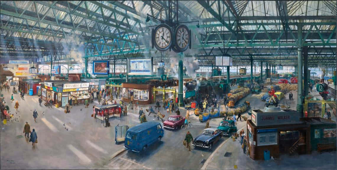 Waterloo Station, vintage train station, green steel beams, SD Desktop Wallpaper