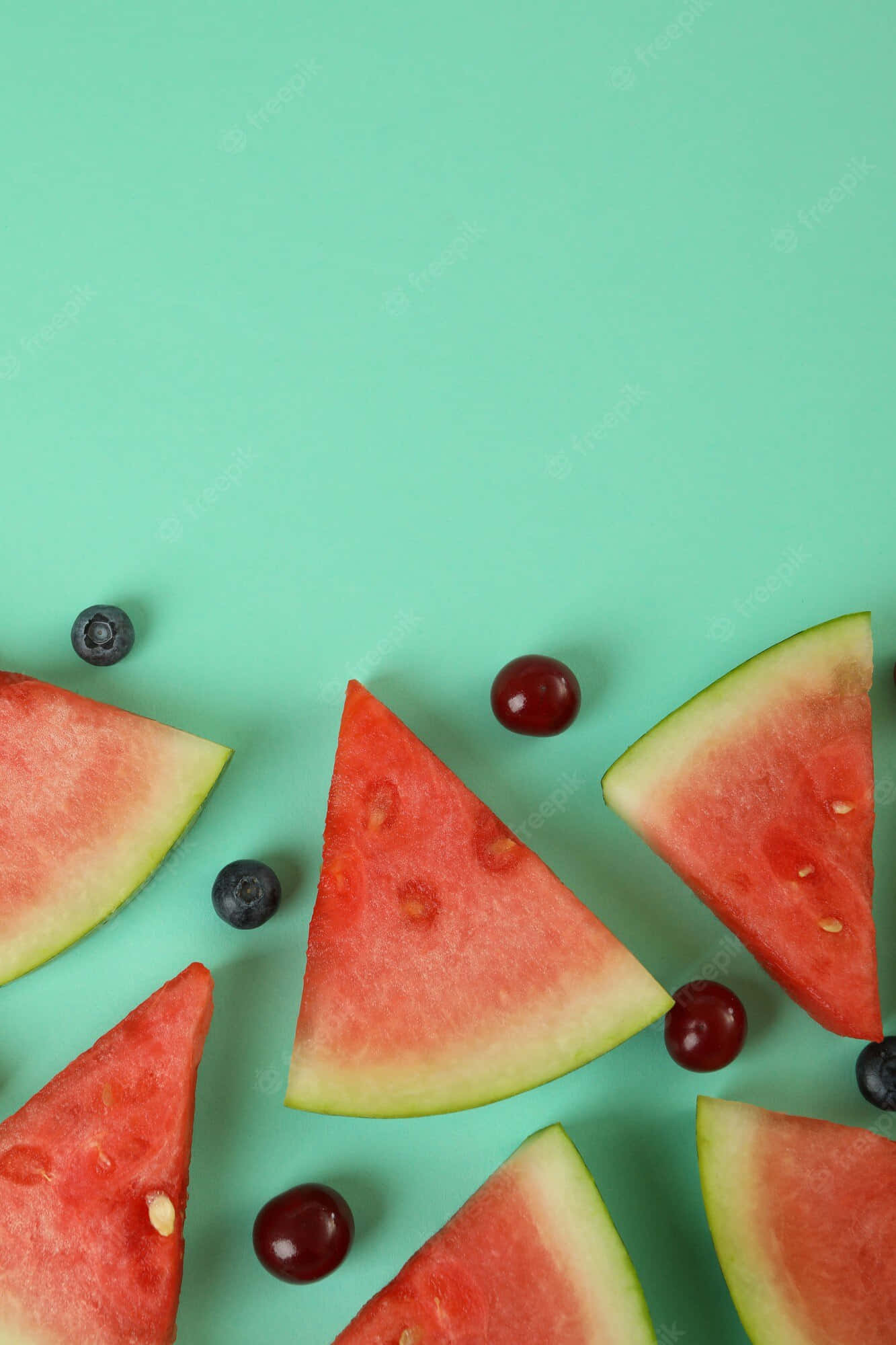 Watermelon iPhone, mint green background, flat lay composition, Full HD Phone Wallpaper