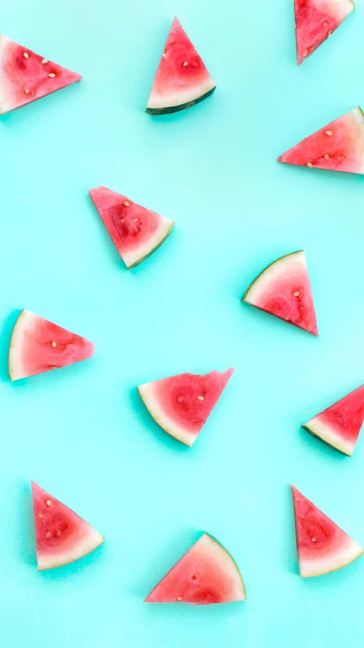 watermelon, iPhone, bright cyan background, HD Phone Wallpaper