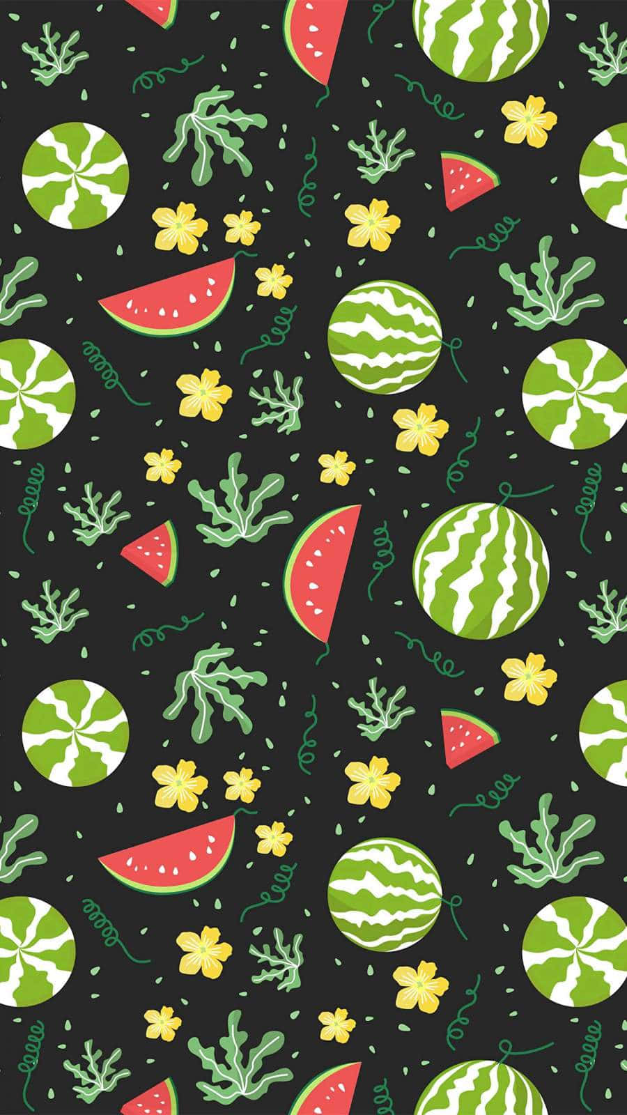 watermelon, yellow flowers, dark background, HD Phone Wallpaper