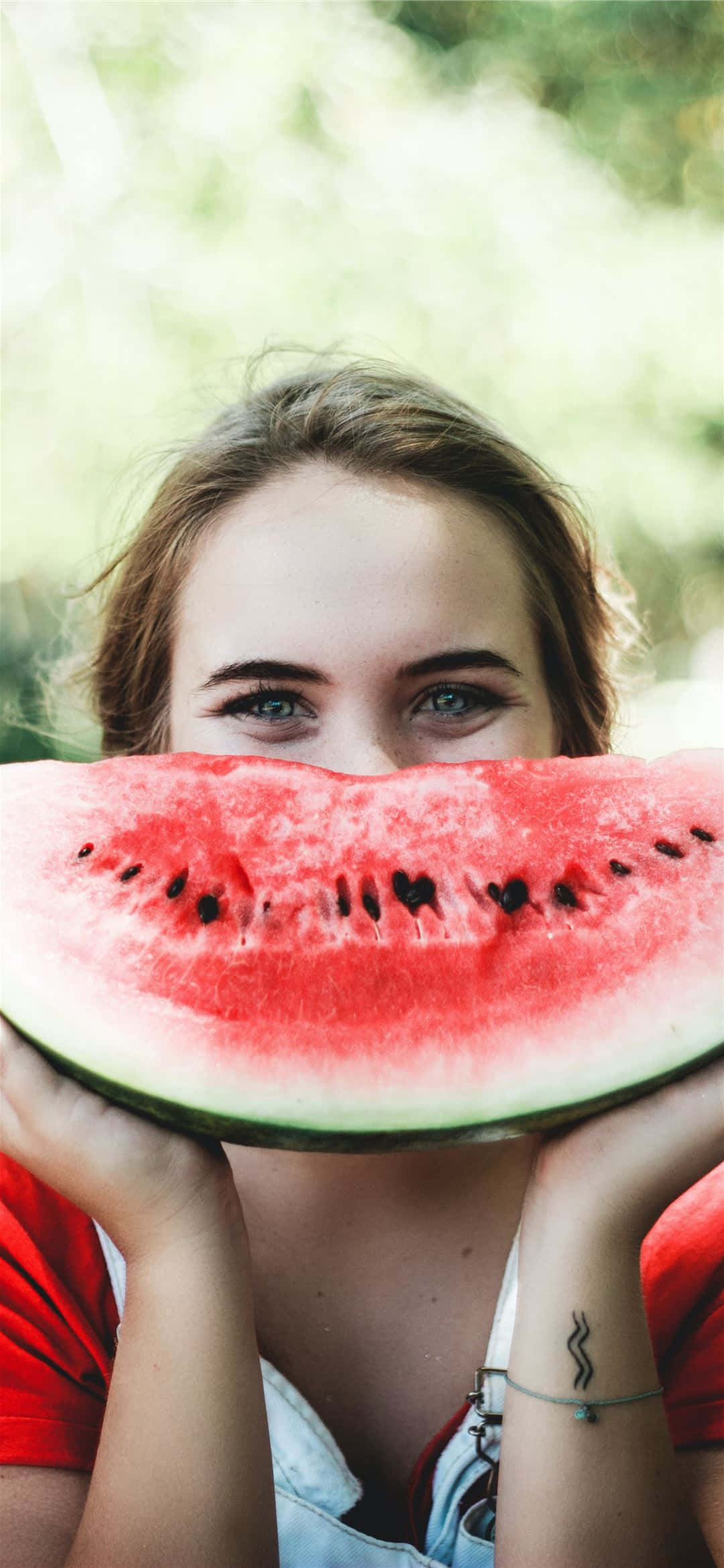 Watermelon iPhone, green eyes, juicy watermelon slice, Full HD Phone Wallpaper