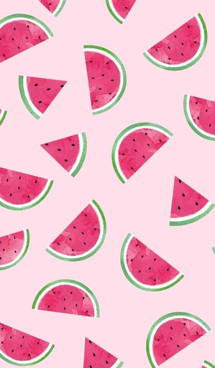 watermelon, pink background, watercolor, SD Phone Wallpaper