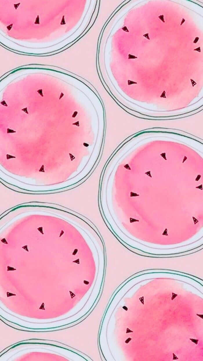 Watercolor-style watermelon slices, pink flesh, black seeds, SD Phone Wallpaper