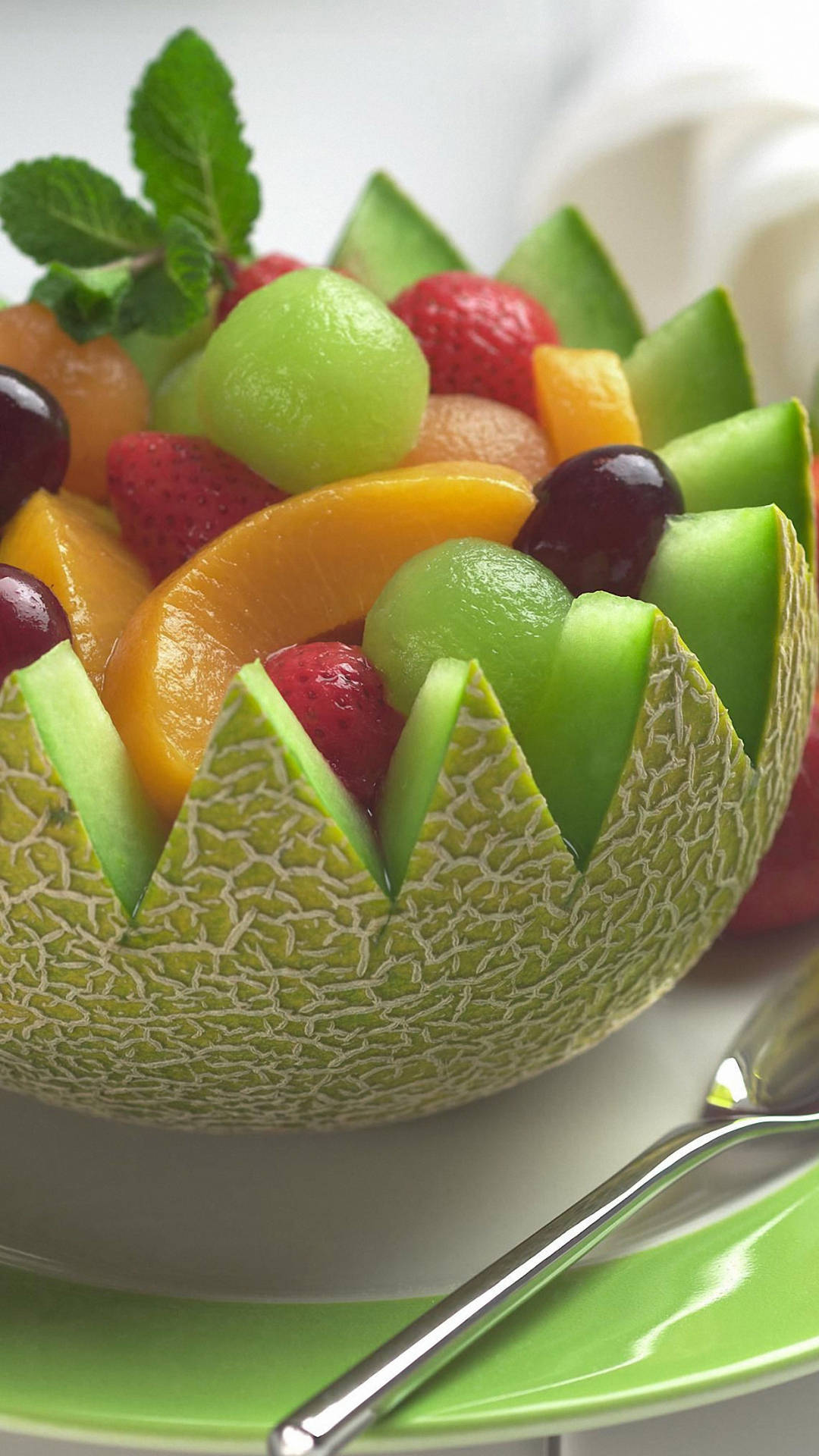 Honeydew Melon, fruit salad, mint, Full HD Phone Wallpaper