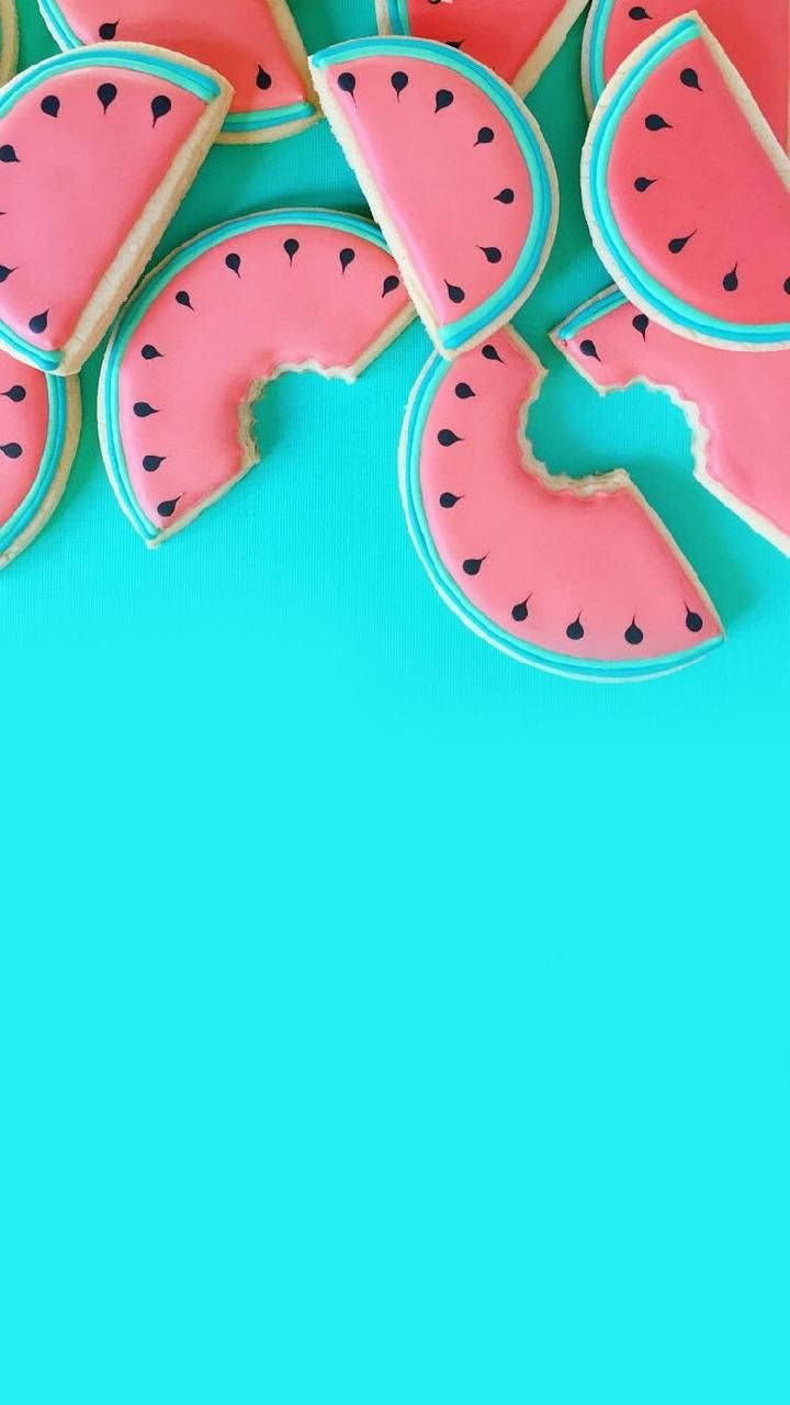 pink watermelons, blue, vivid turquoise background, HD Phone Wallpaper