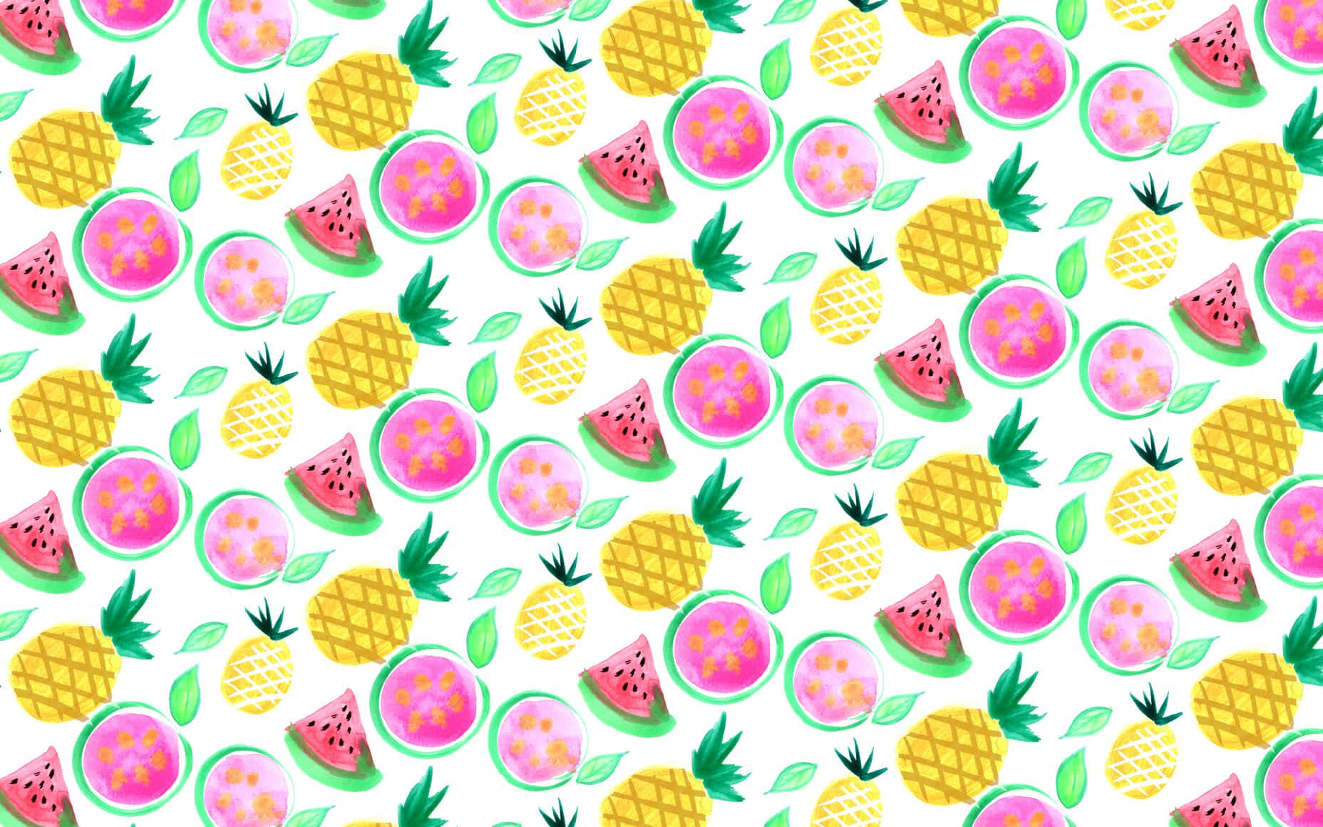 watermelon, pink watermelon slices, yellow pineapples, HD Desktop Wallpaper
