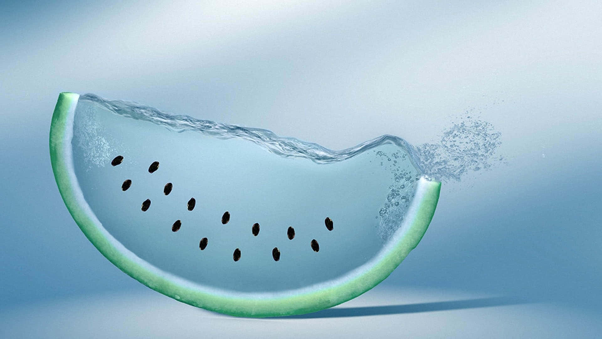 translucent watermelon slice, black seeds, rippling water effect, Full HD Desktop Wallpaper