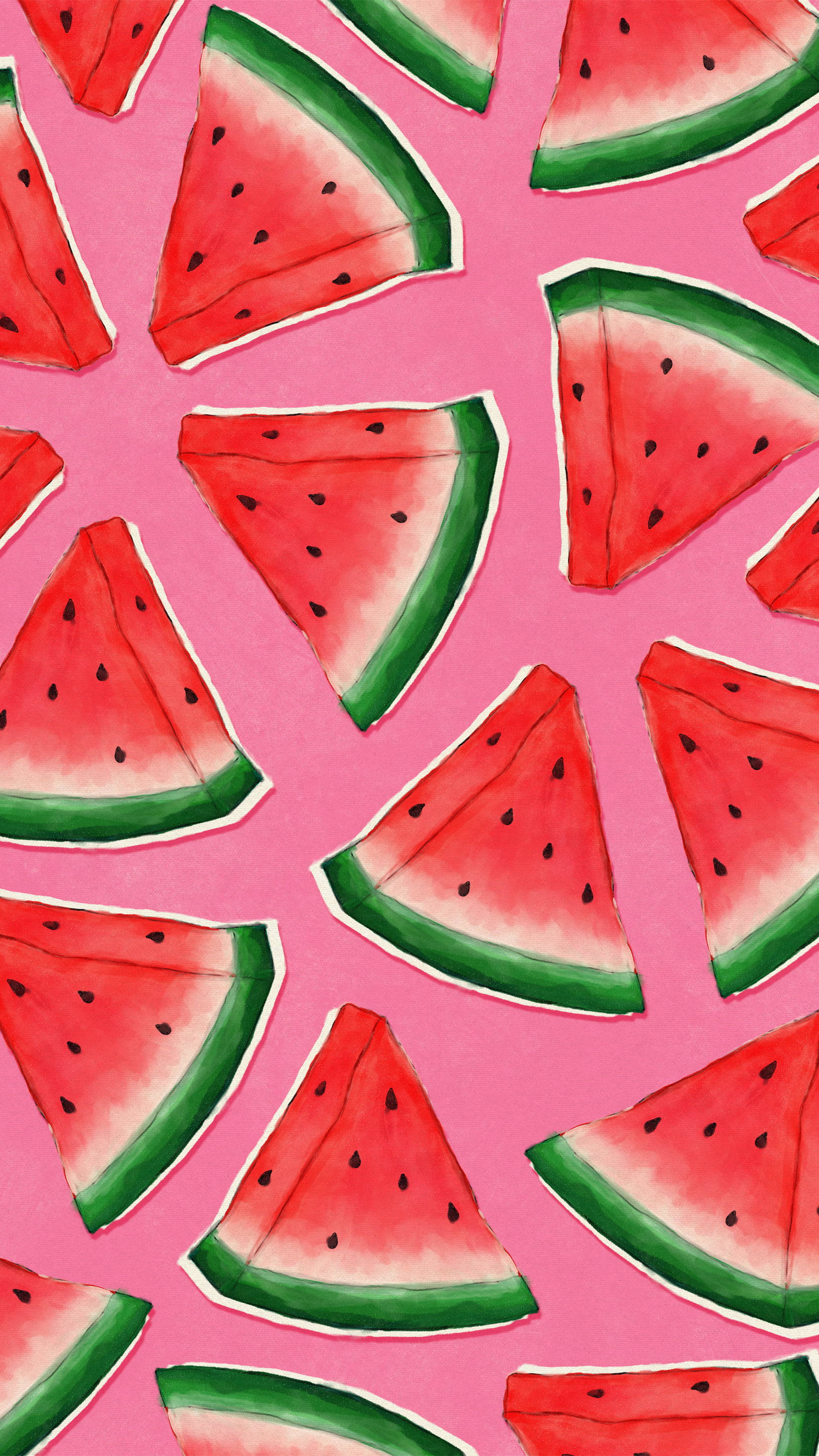 watermelon, pink surface, vibrant watercolor, 2K Phone Wallpaper
