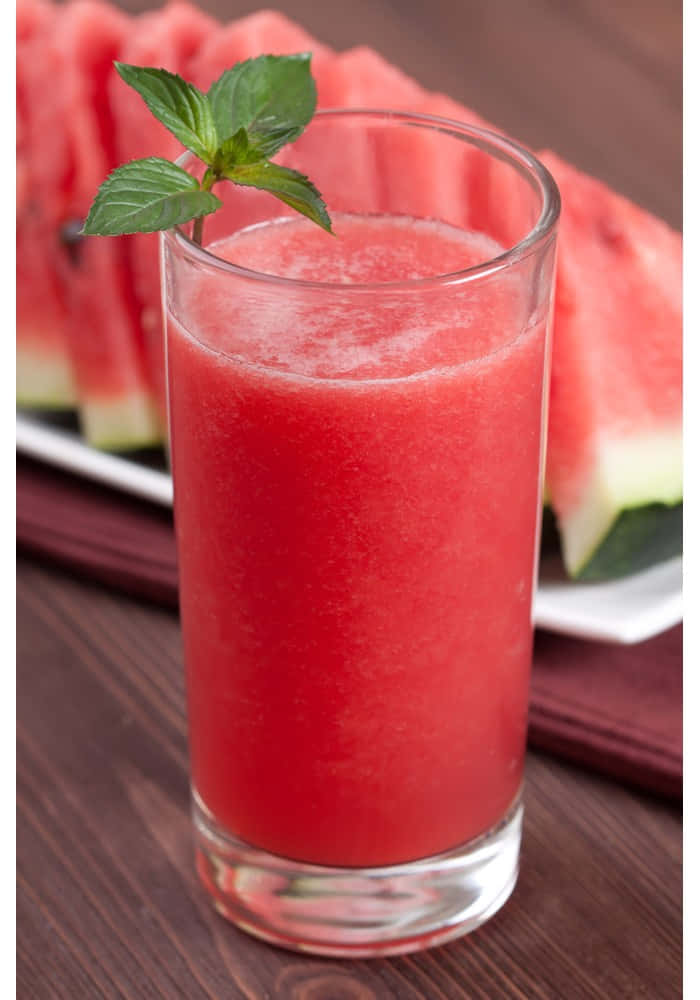 vibrant red watermelon smoothie, glass, mint, SD Phone Wallpaper