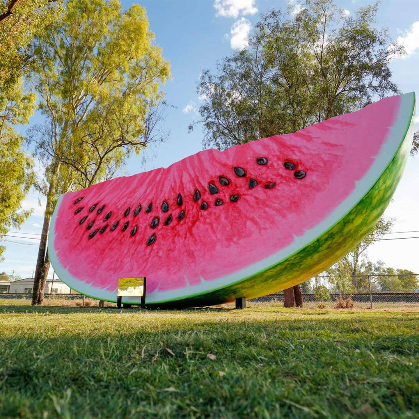 big watermelon, giant realistic watermelon slice sculpture, grass, HD Desktop Wallpaper