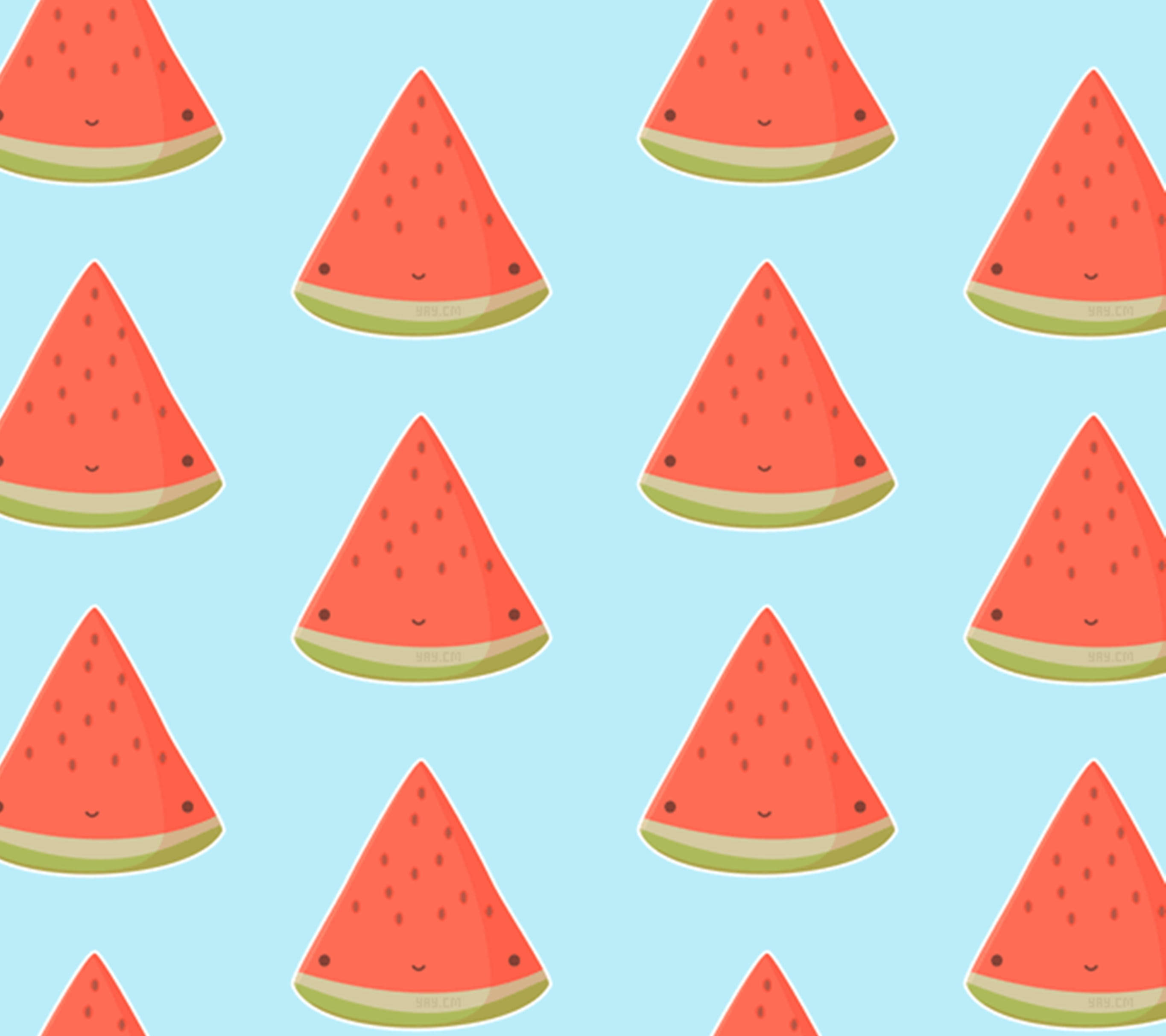 cute pastel watermelon, smiling faces, light blue background, 2K Desktop Wallpaper