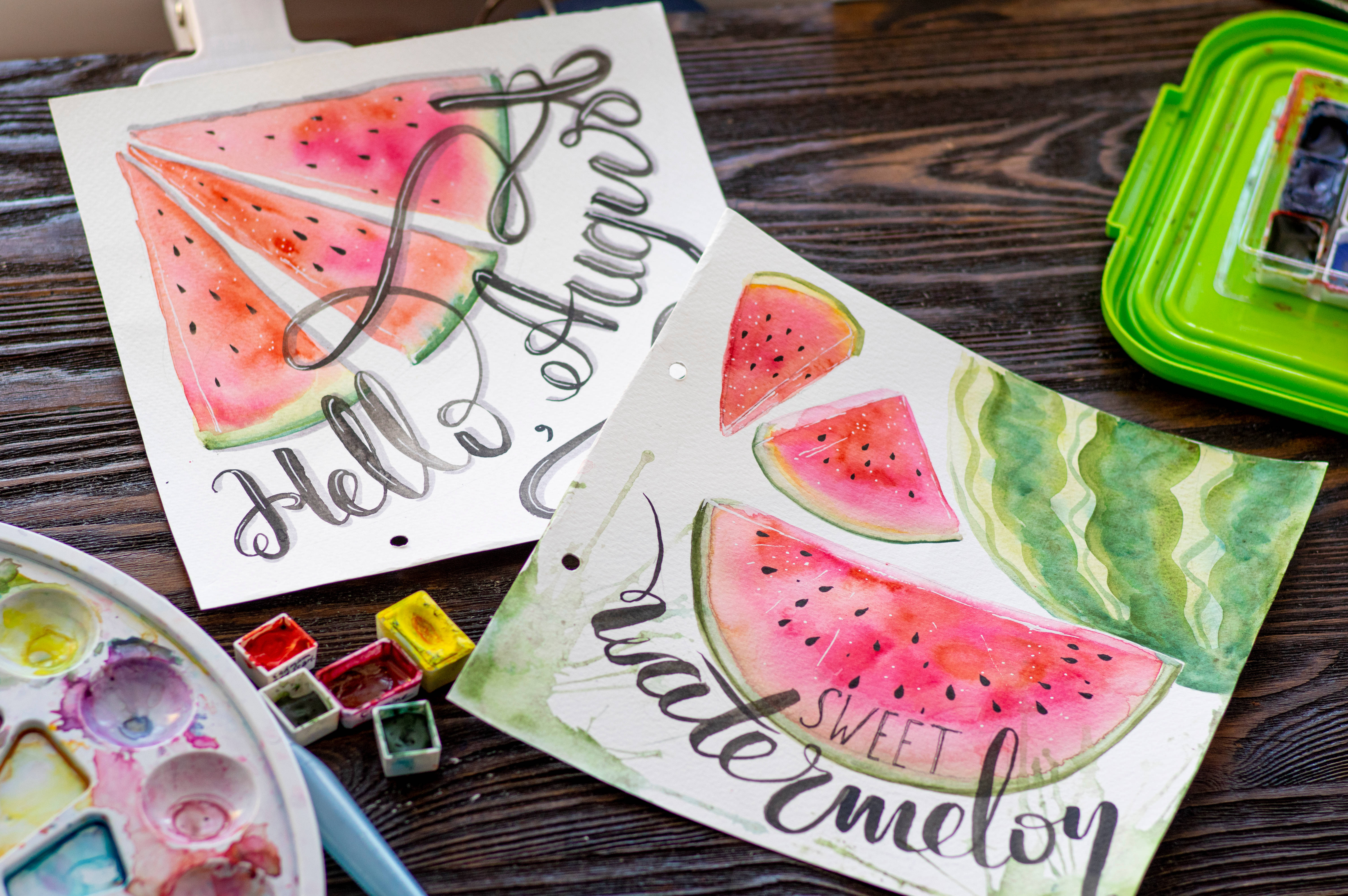 watercolor, watermelon, calligraphy text, 5K Desktop Wallpaper
