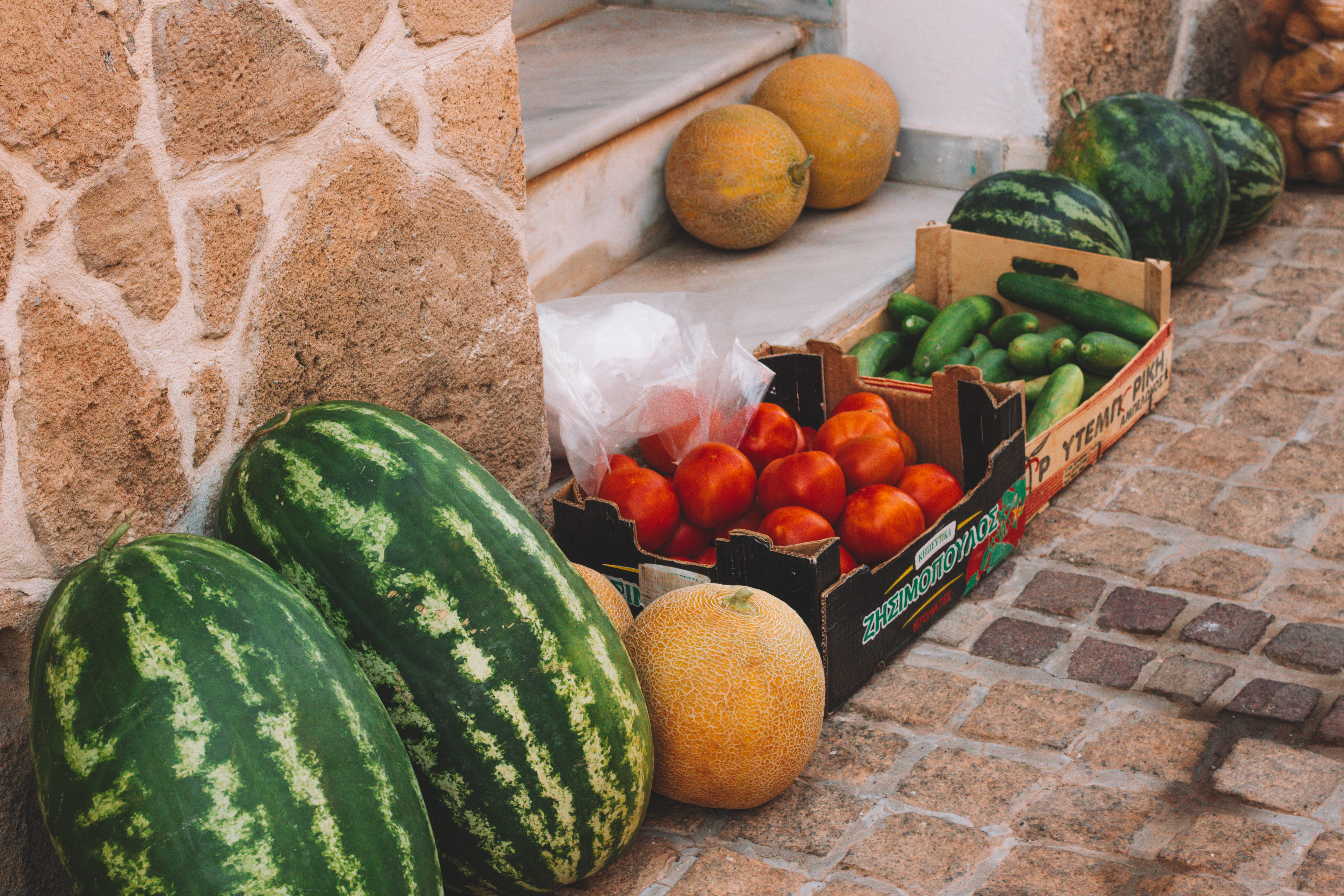watermelons, cantaloupes, tomatoes, 5K Desktop Wallpaper