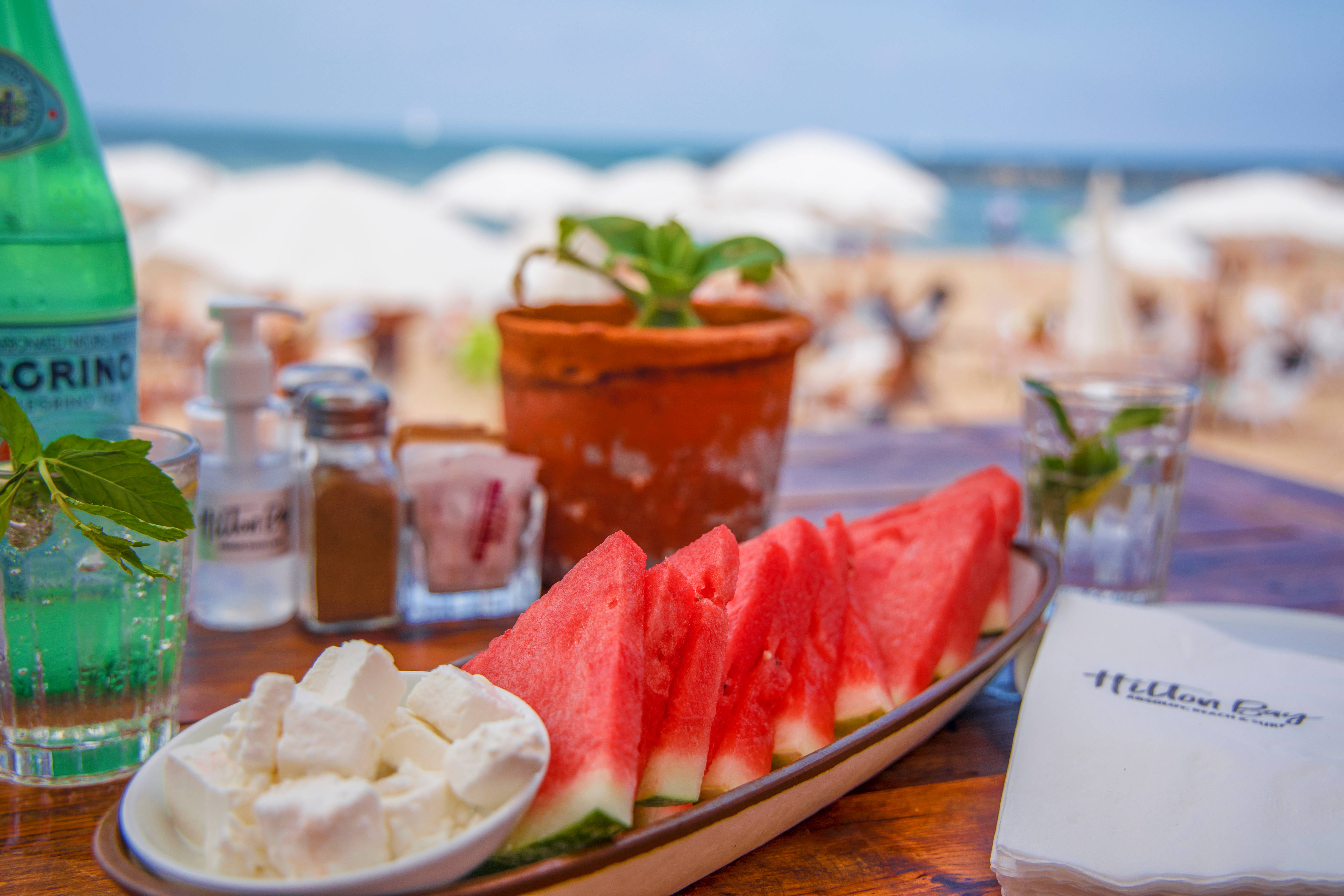 Watermelon Beach Snack, watermelon slices, feta cheese, 5K Desktop Wallpaper