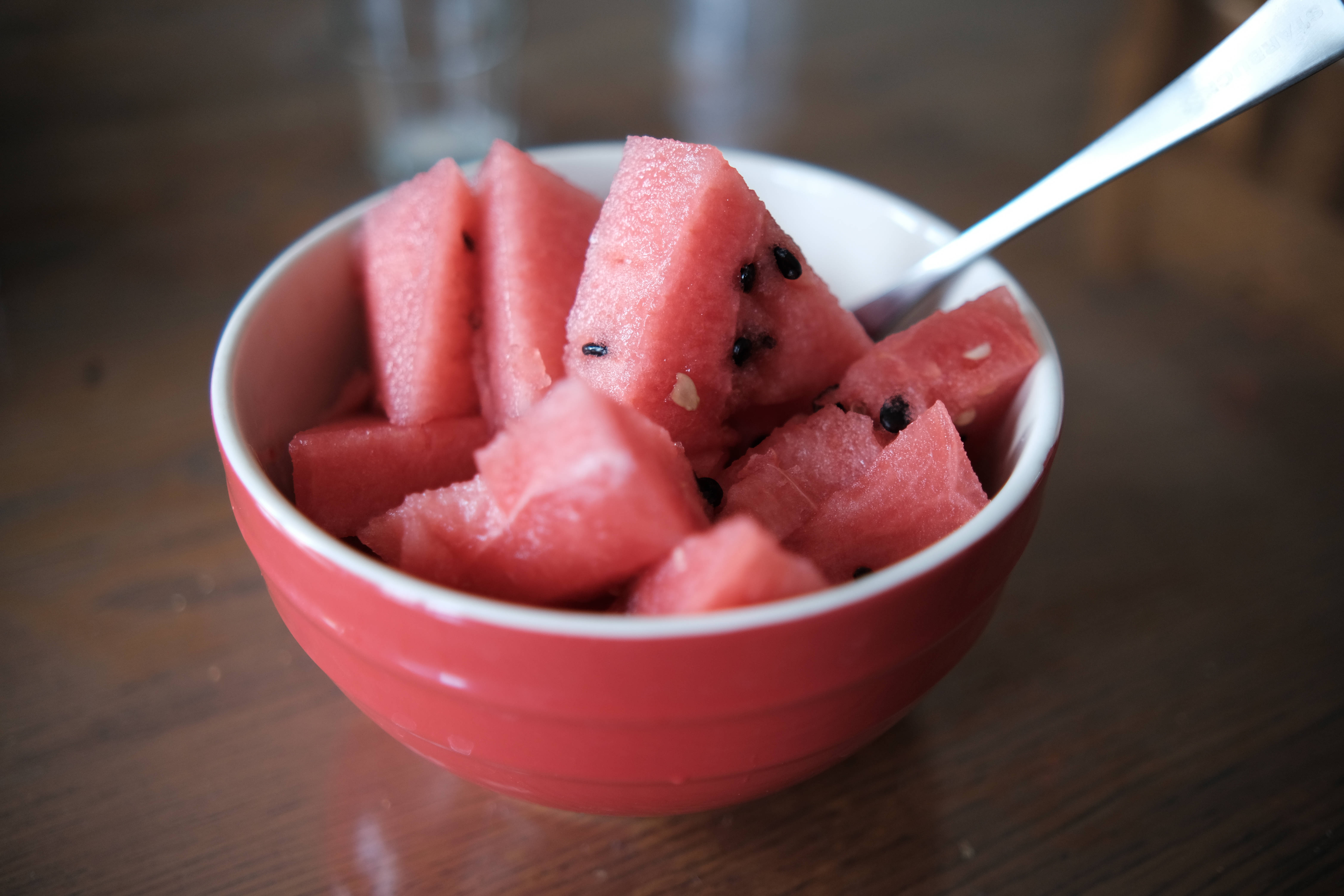 bowl of watermelons, red bowl, juicy watermelon slices, 5K Desktop Wallpaper