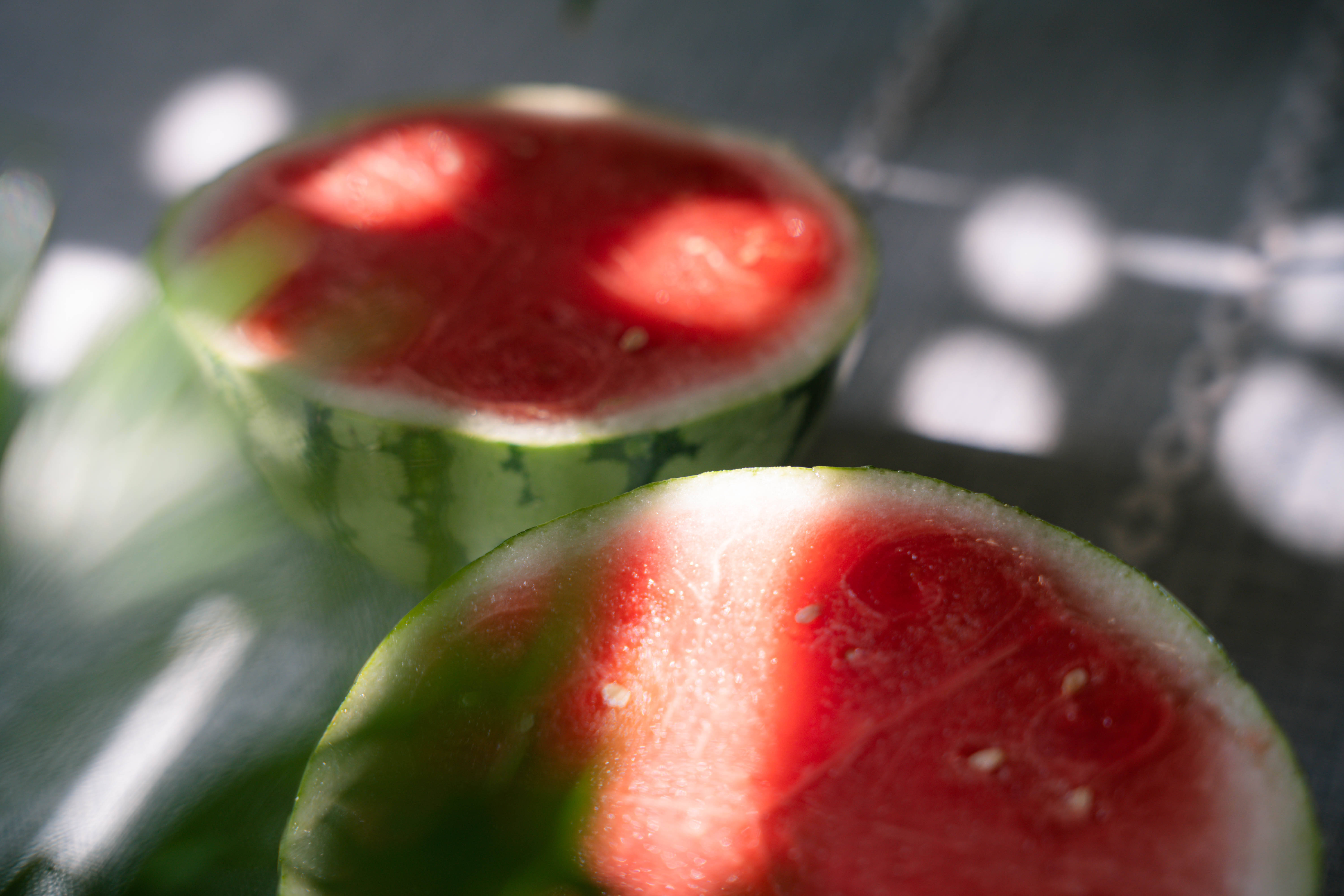 watermelon, dappled sunlight, textured surface, 5K Desktop Wallpaper