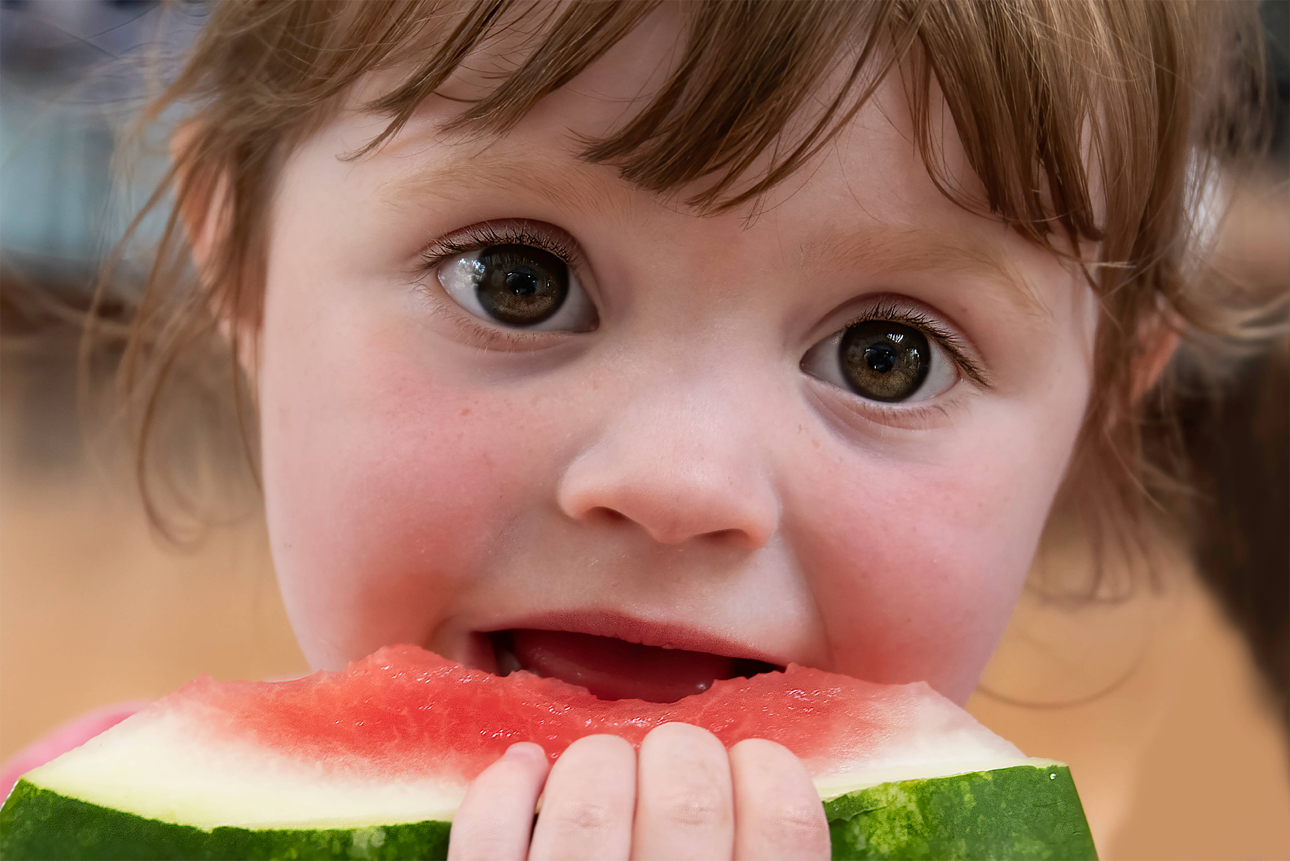 watermelon, toddler, brown eyes, 4K Desktop Wallpaper